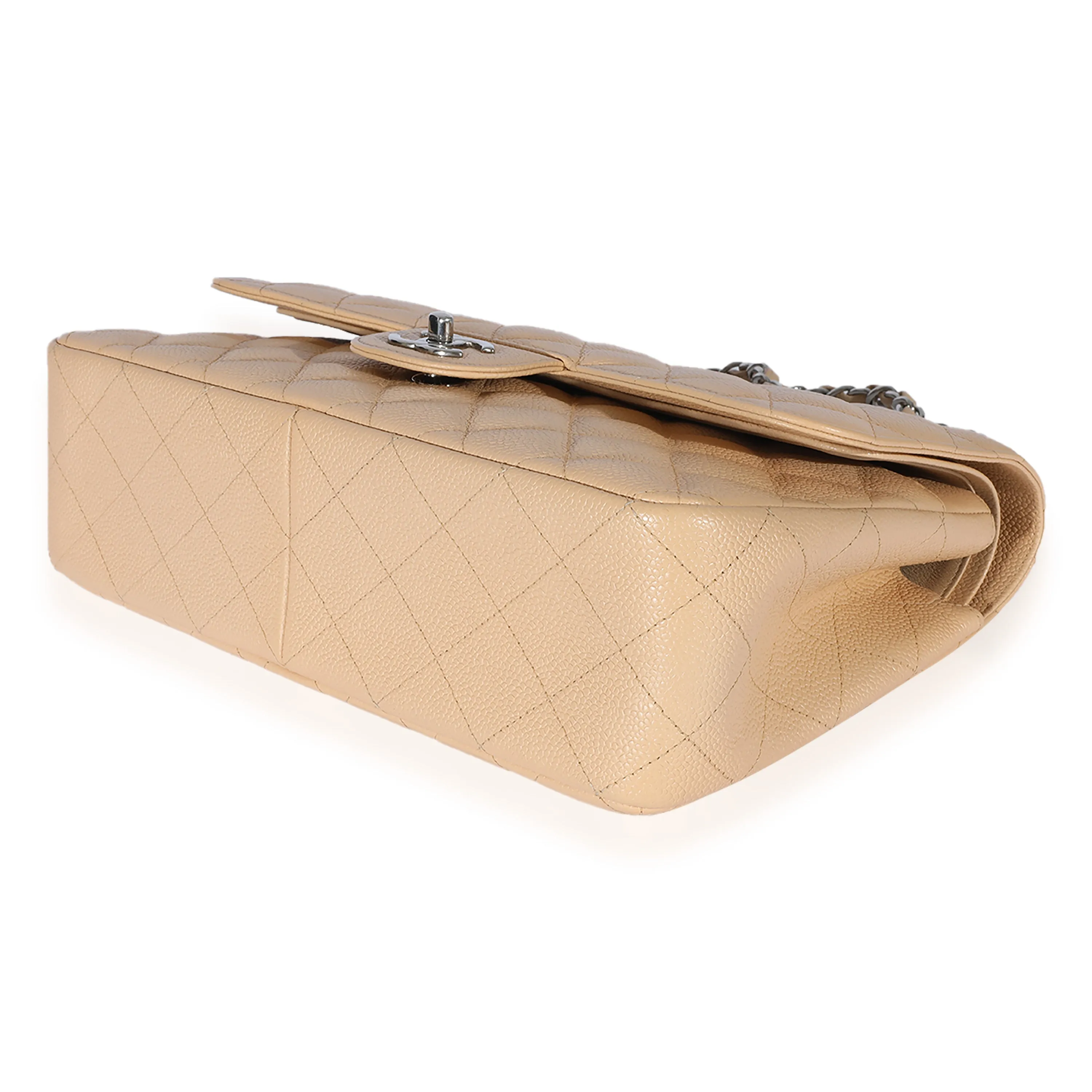 Beige Quilted Caviar Jumbo Classic Double Flap Bag