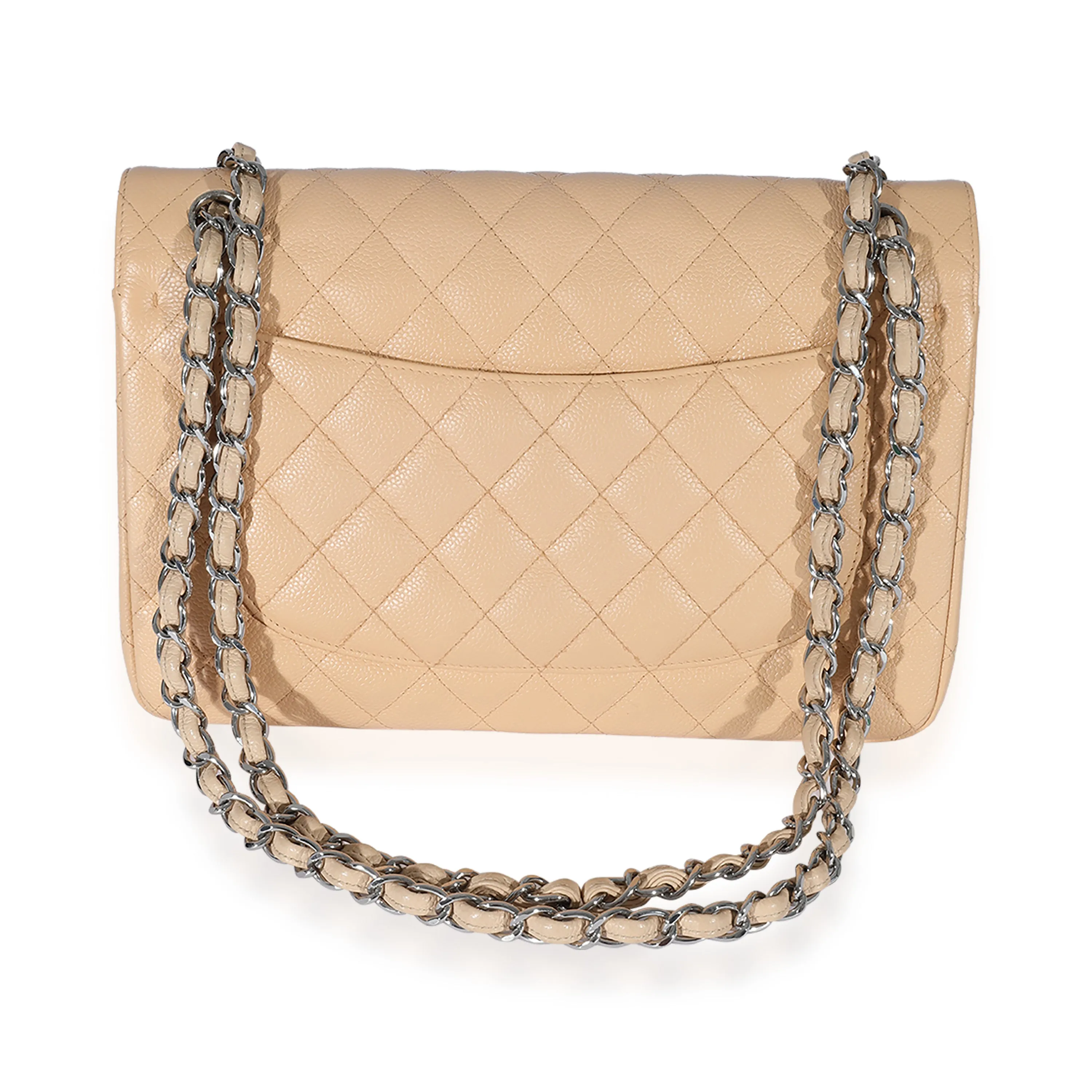 Beige Quilted Caviar Jumbo Classic Double Flap Bag