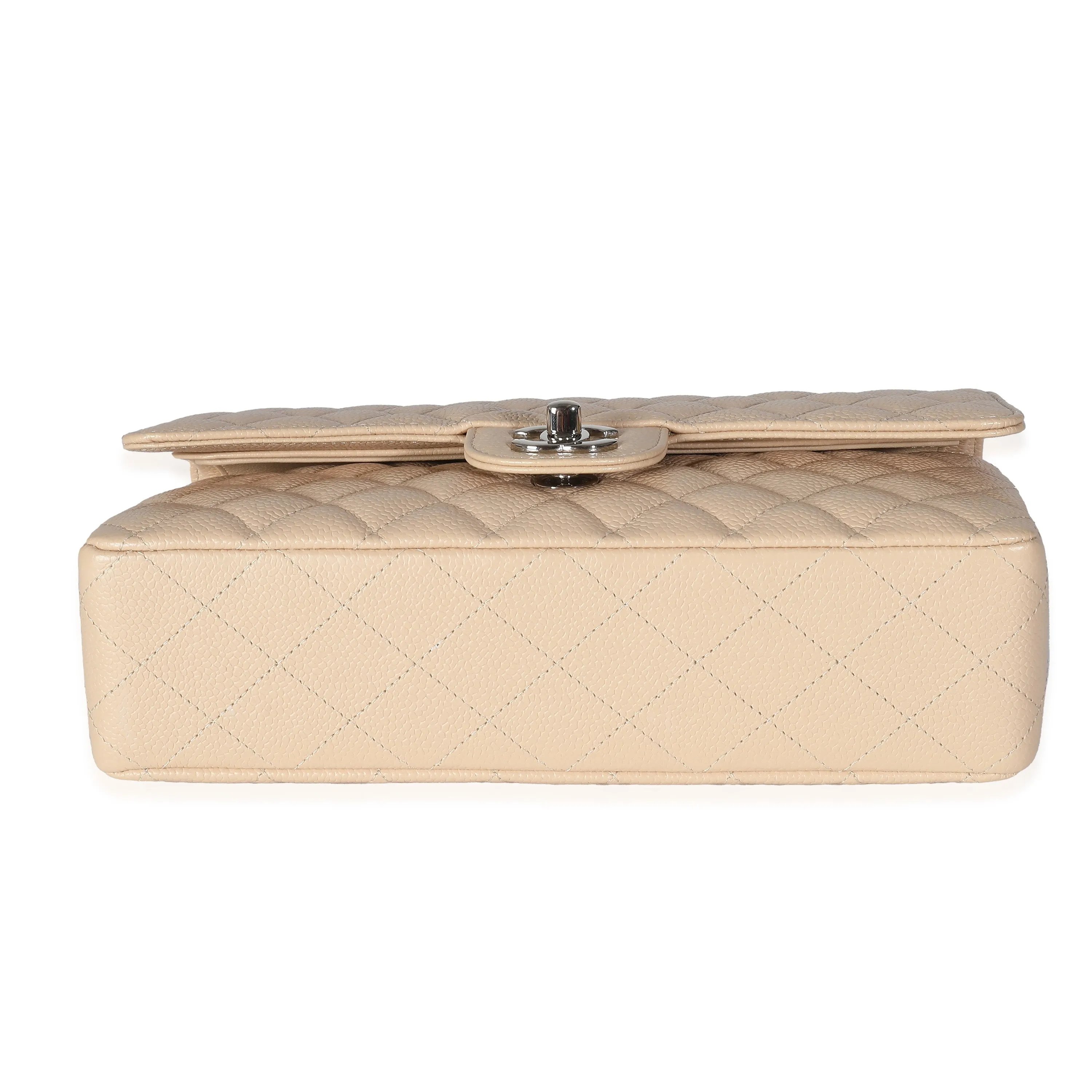Beige Quilted Caviar Medium Classic Double Flap Handbag