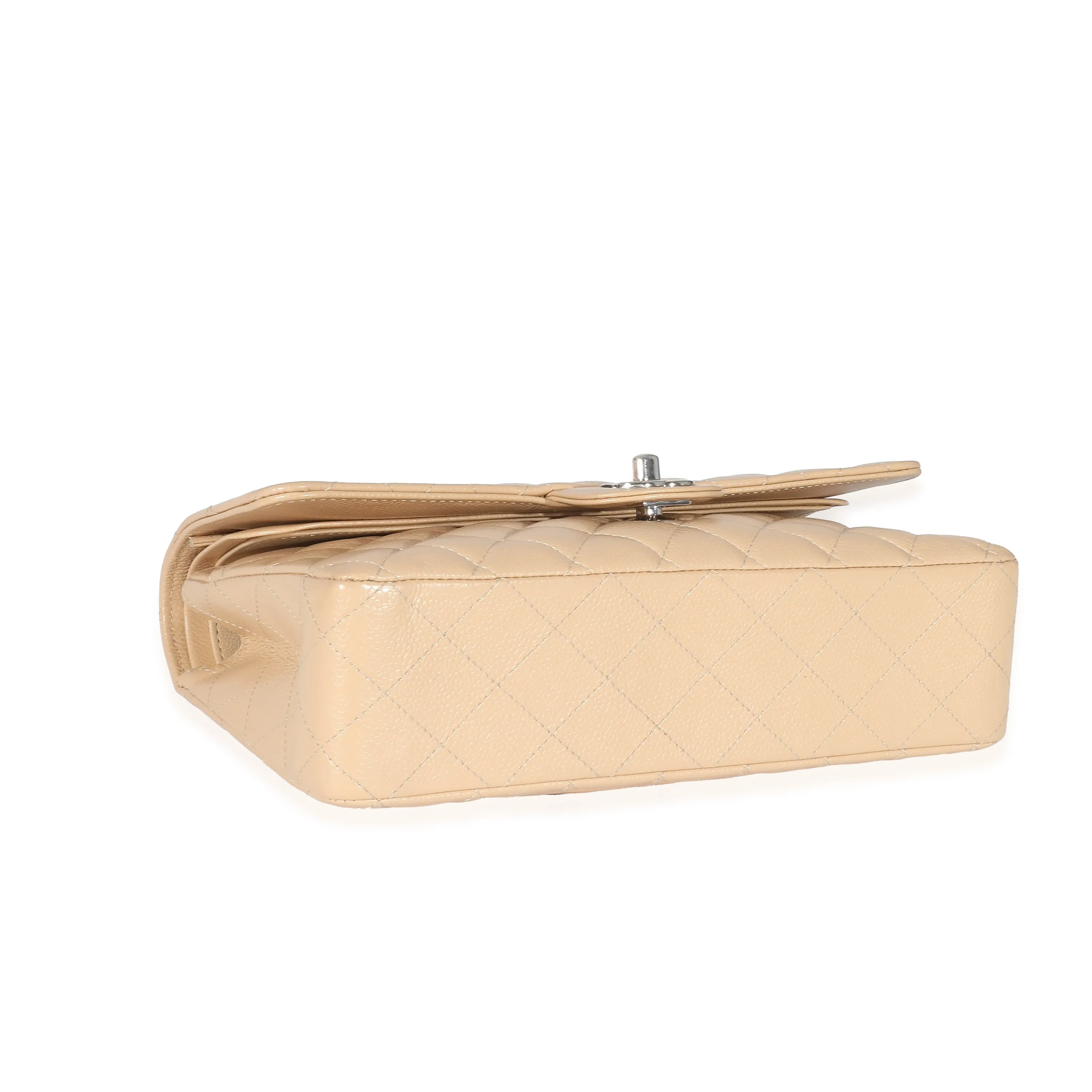 Beige Quilted Caviar Medium Classic Double Flap Handbag