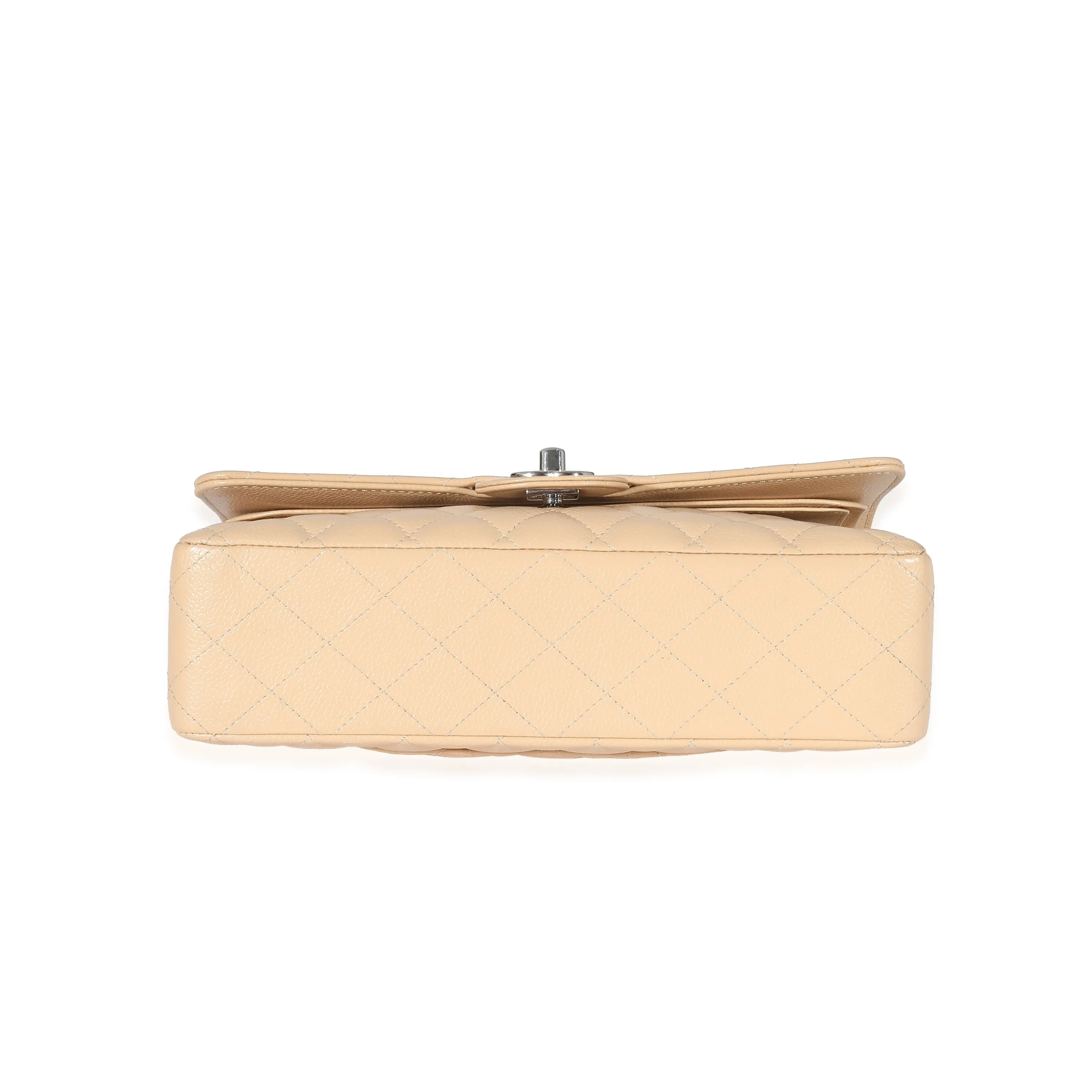 Beige Quilted Caviar Medium Classic Double Flap Handbag