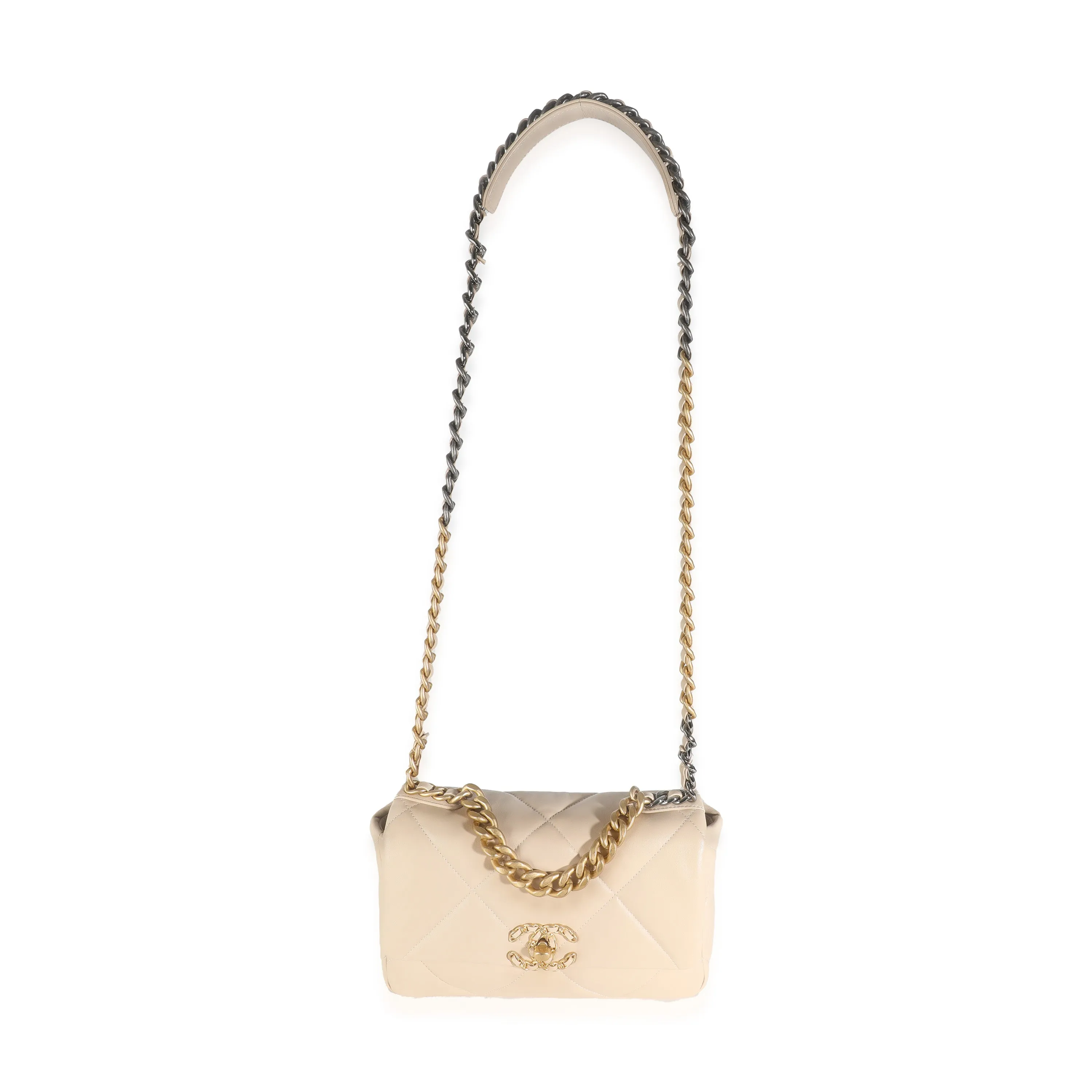 Beige Quilted Lambskin Small Chanel 19 Flap Bag