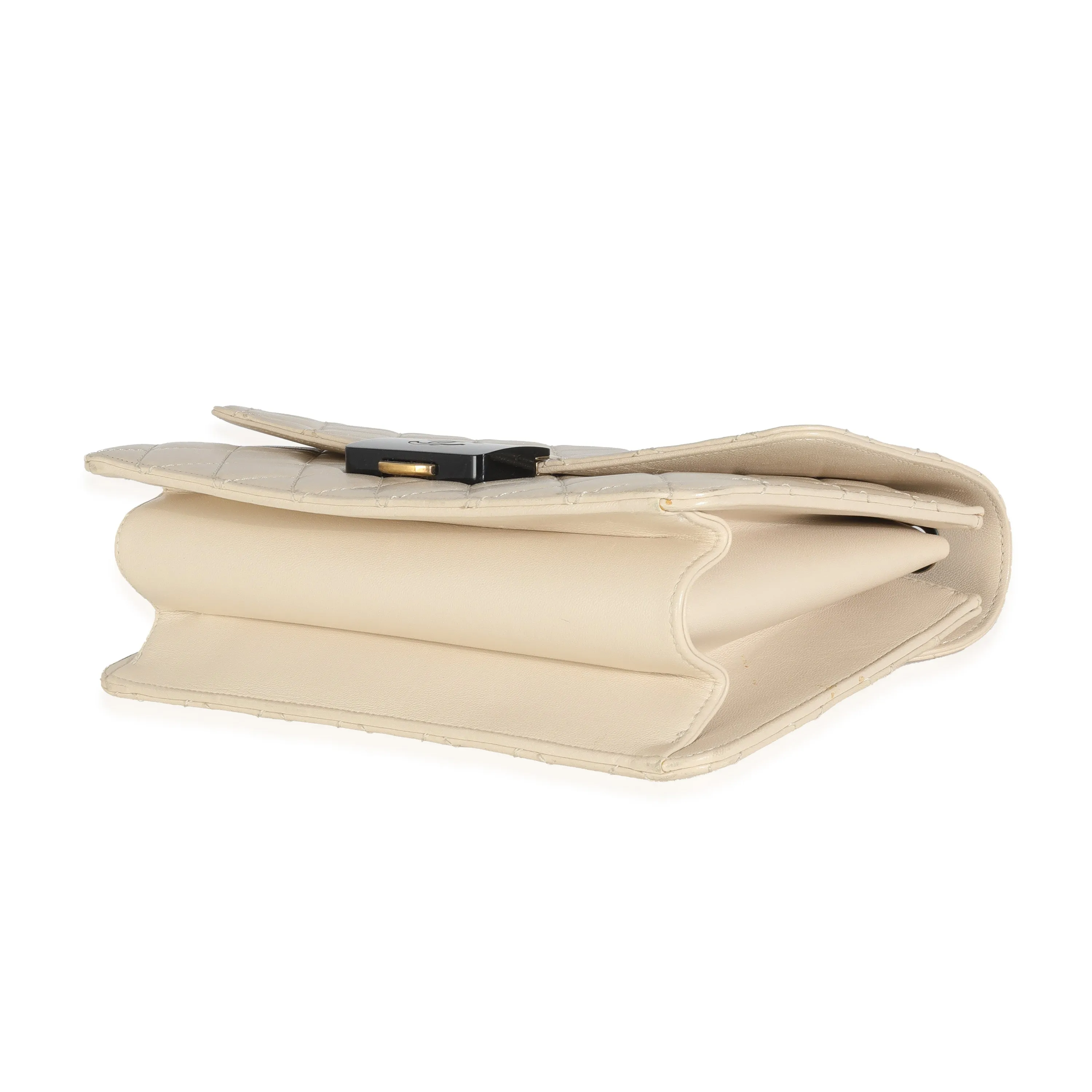 Beige Quilted Sheepskin Beauty Lock Flap Bag