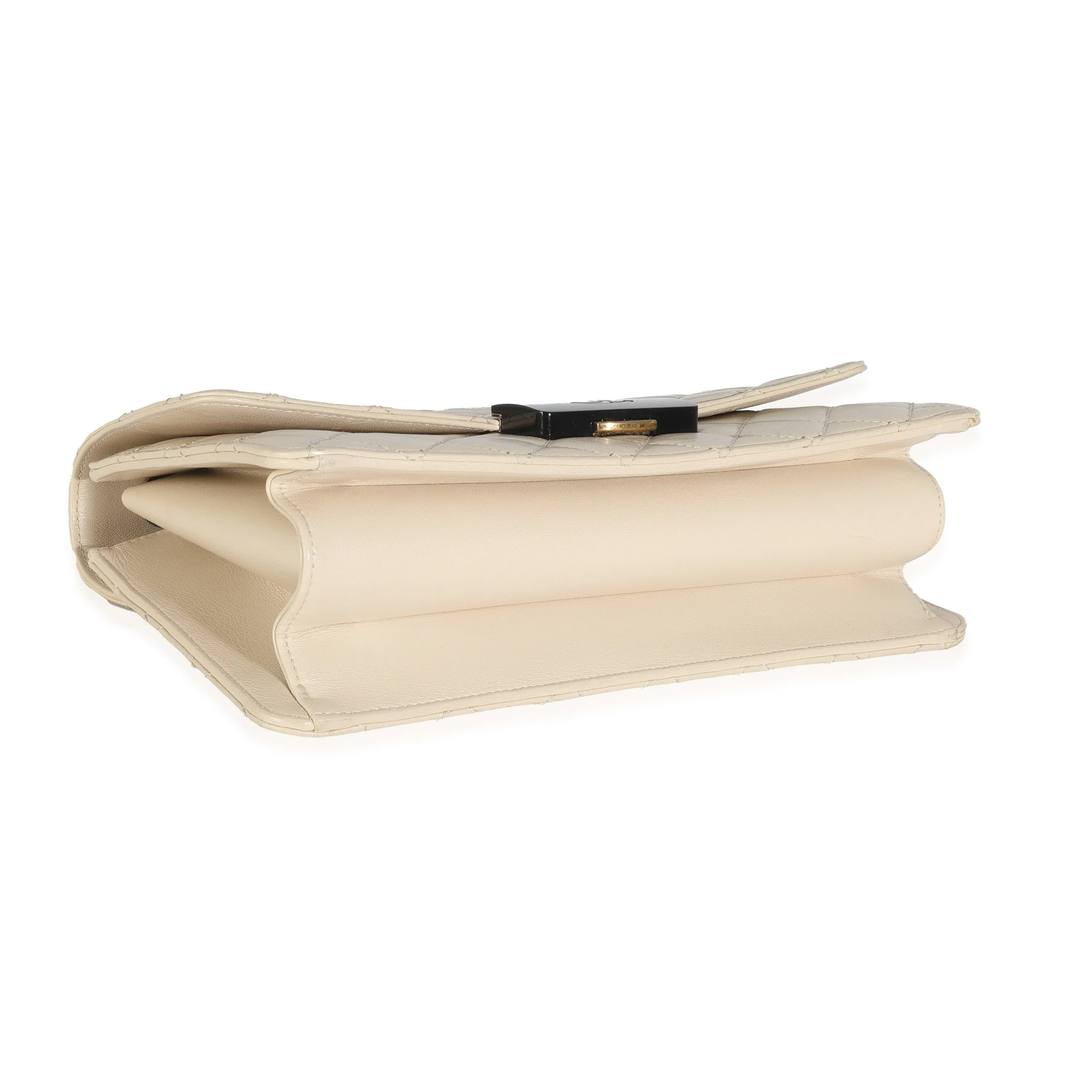 Beige Quilted Sheepskin Beauty Lock Flap Bag