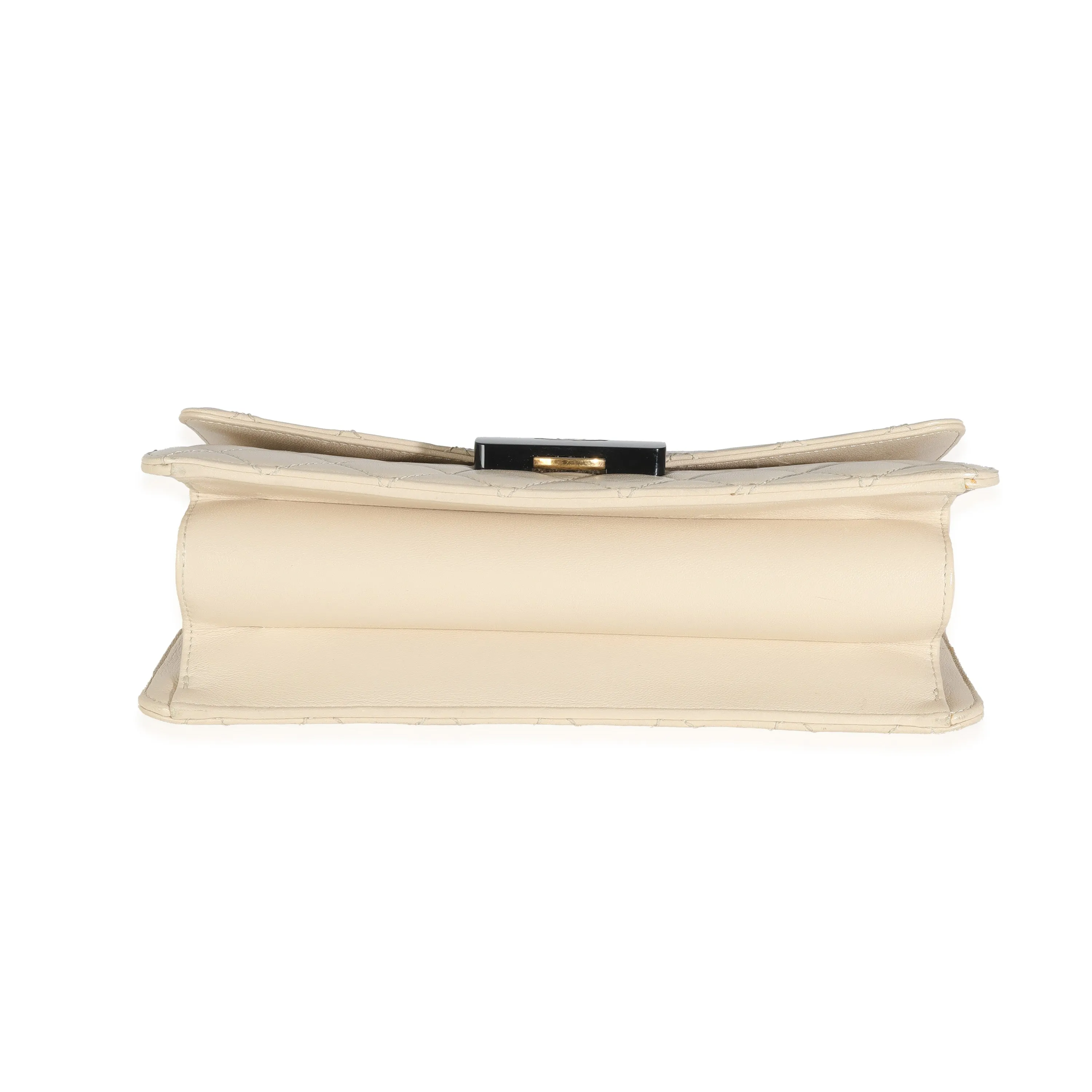Beige Quilted Sheepskin Beauty Lock Flap Bag