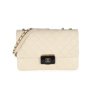 Beige Quilted Sheepskin Beauty Lock Flap Bag