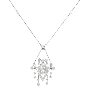Belle Epoque Diamond Platinum Ribboned Bow Station Necklace