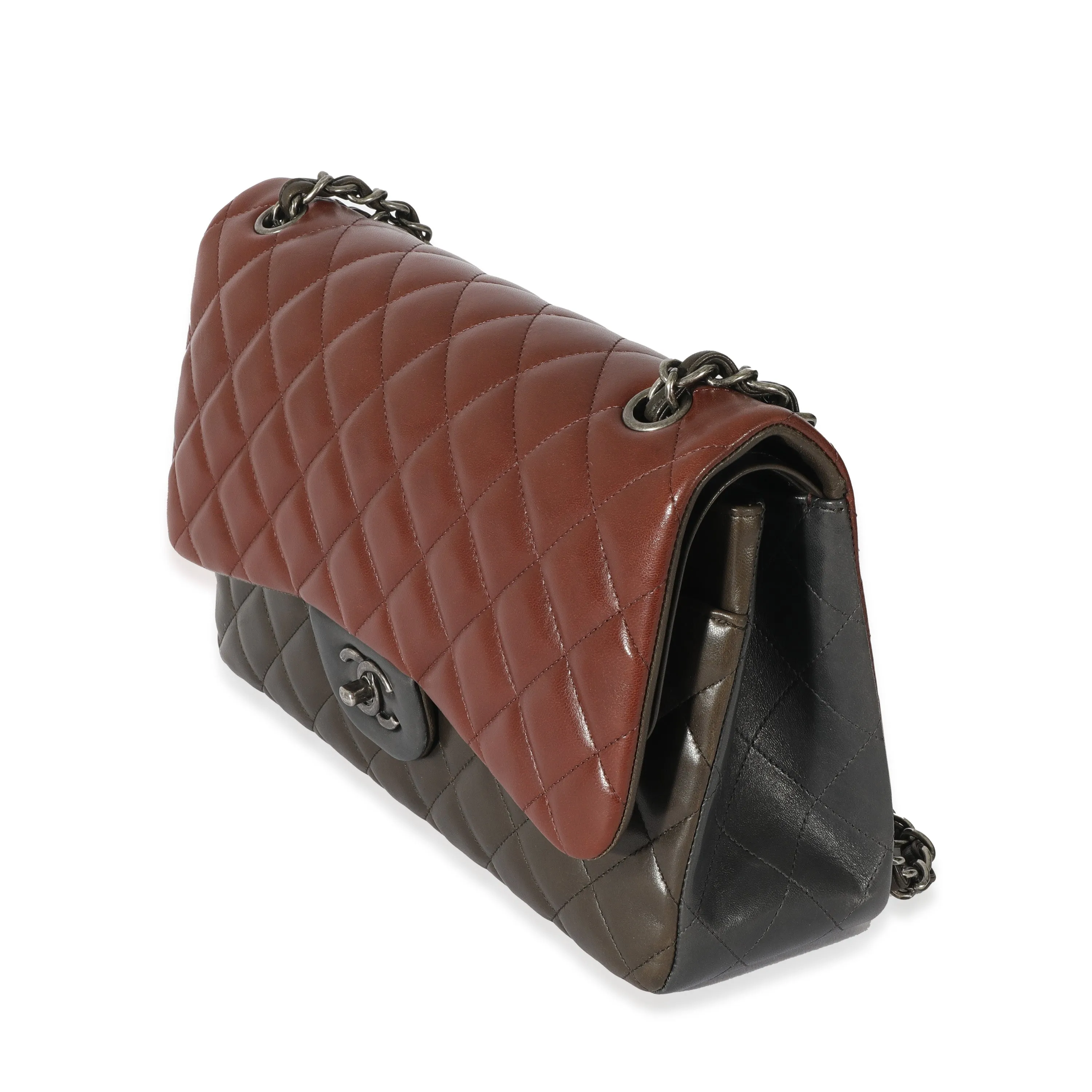 Bi-Color Quilted Lambskin Jumbo Double Flap Bag