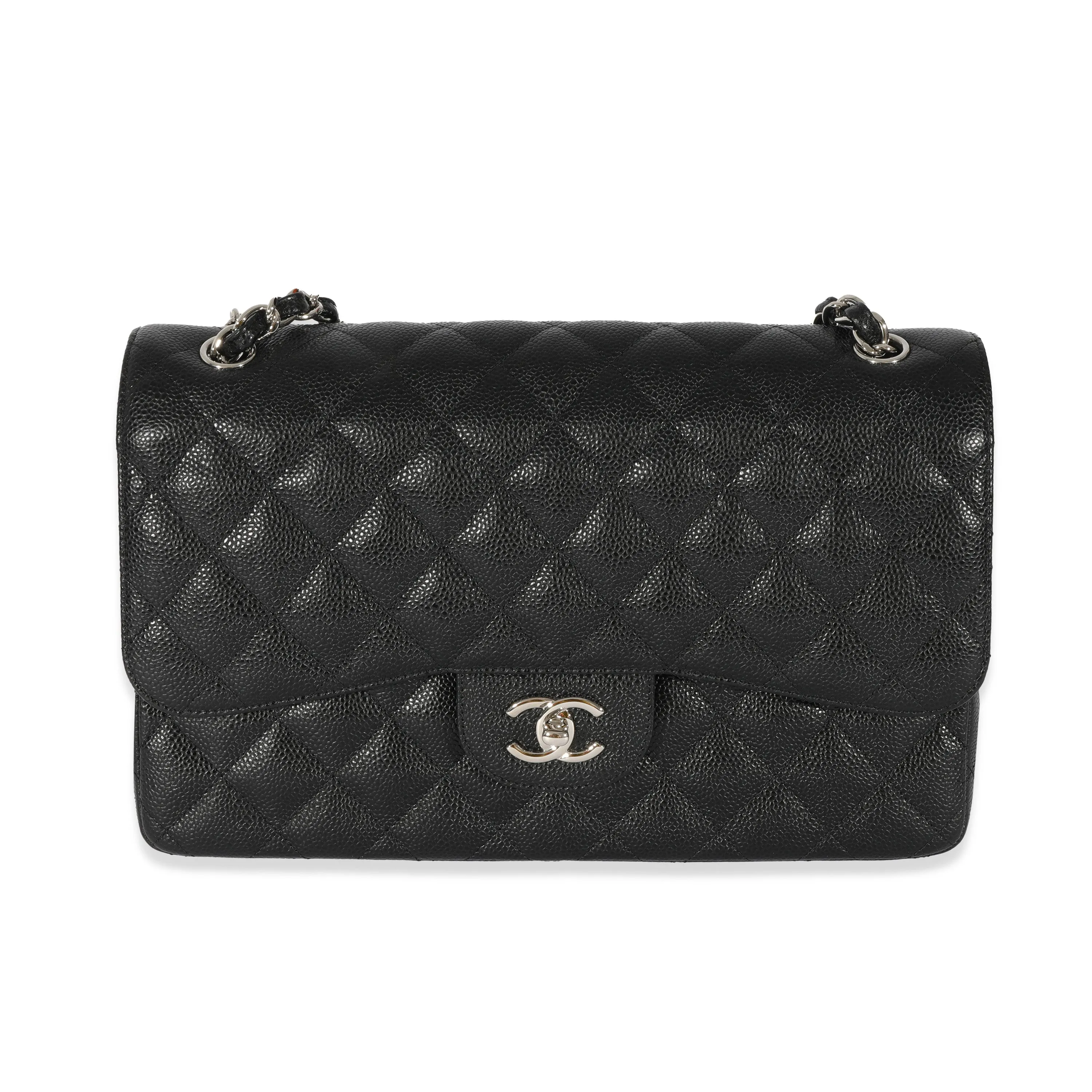 Black Caviar Jumbo Classic Double Flap Handbag