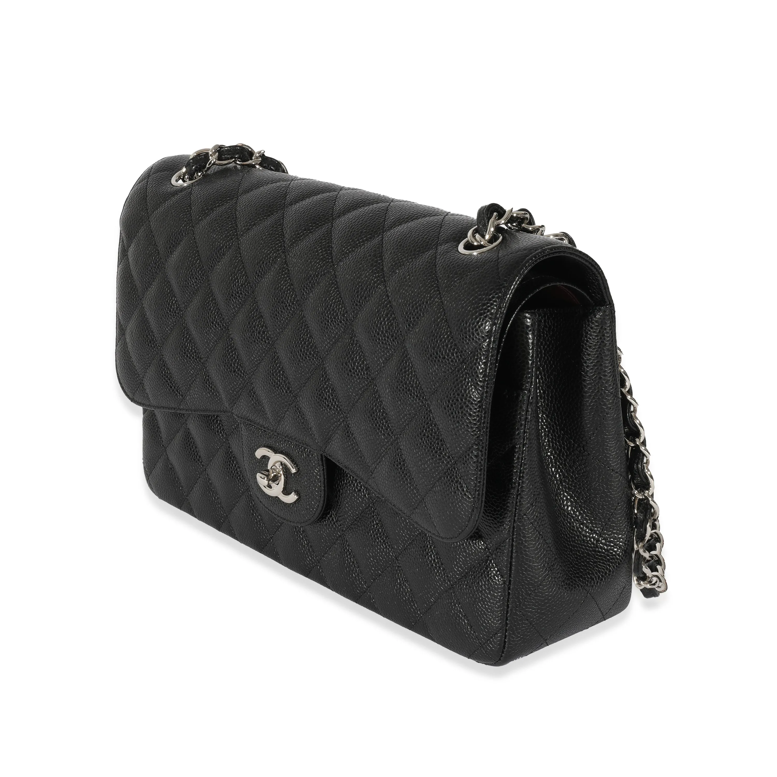 Black Caviar Jumbo Classic Double Flap Handbag