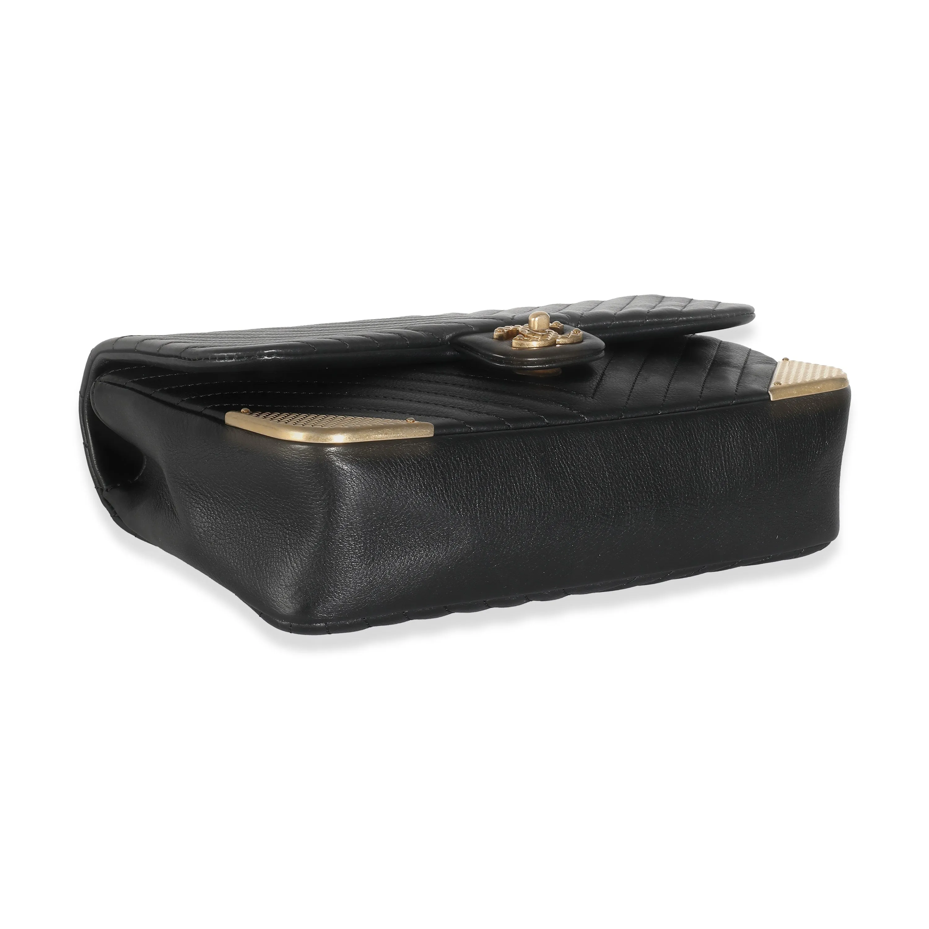 Black Chevron Calfskin Rock The Corner Flap Bag