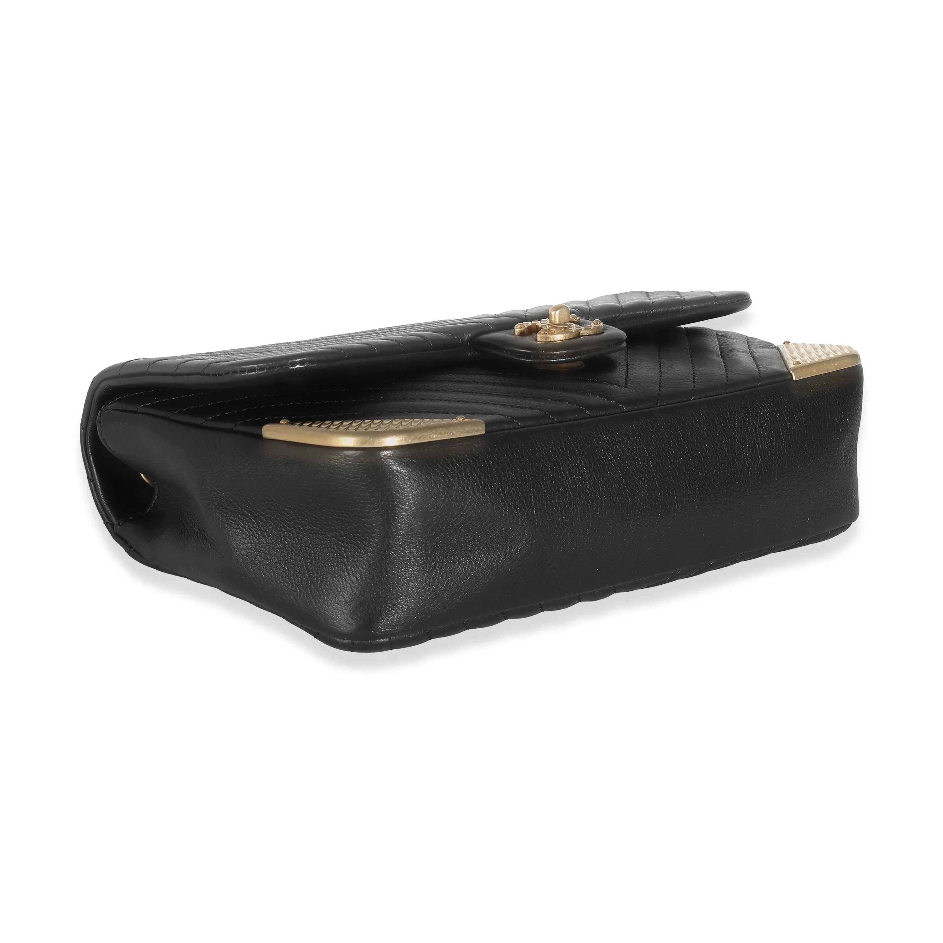 Black Chevron Calfskin Rock The Corner Flap Bag