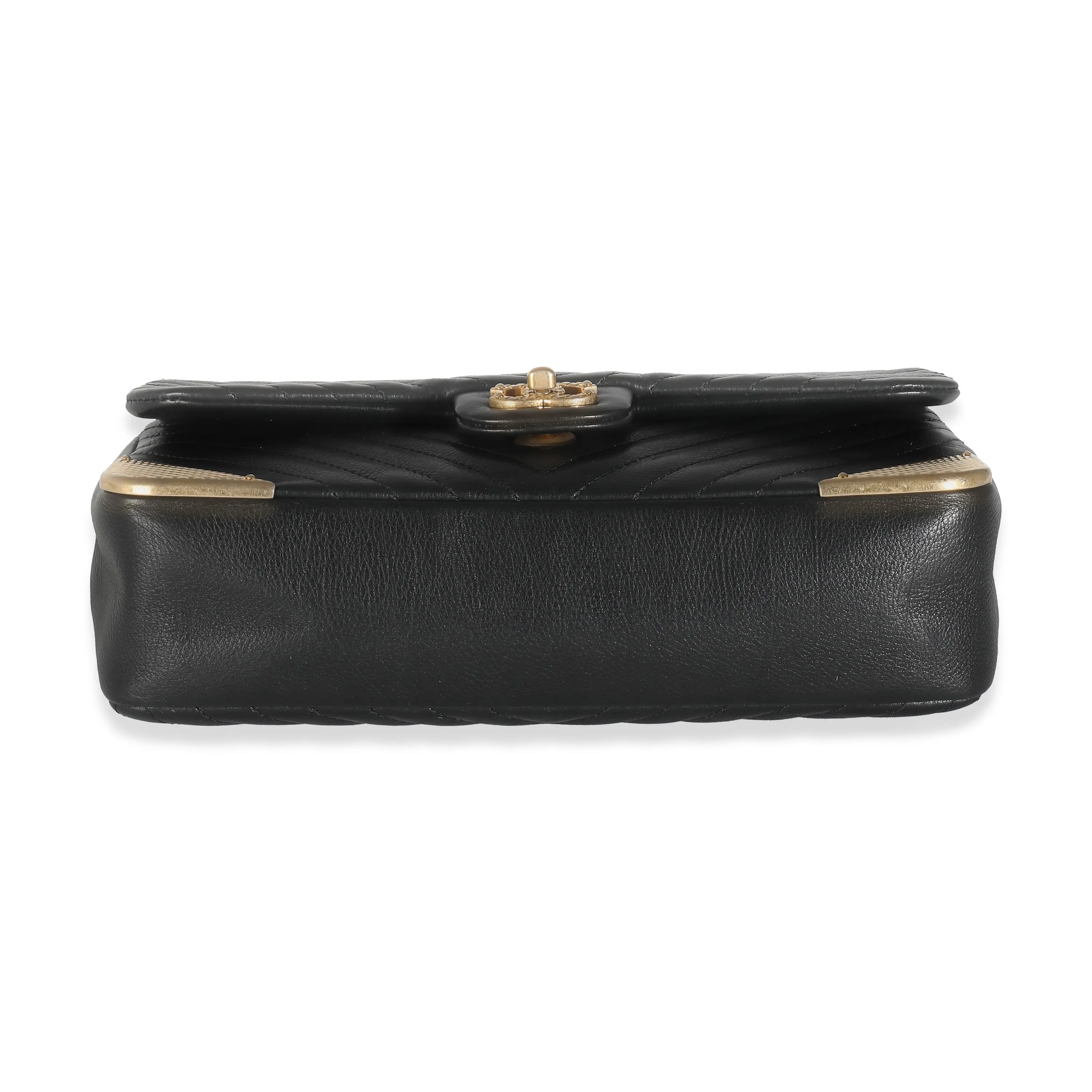 Black Chevron Calfskin Rock The Corner Flap Bag