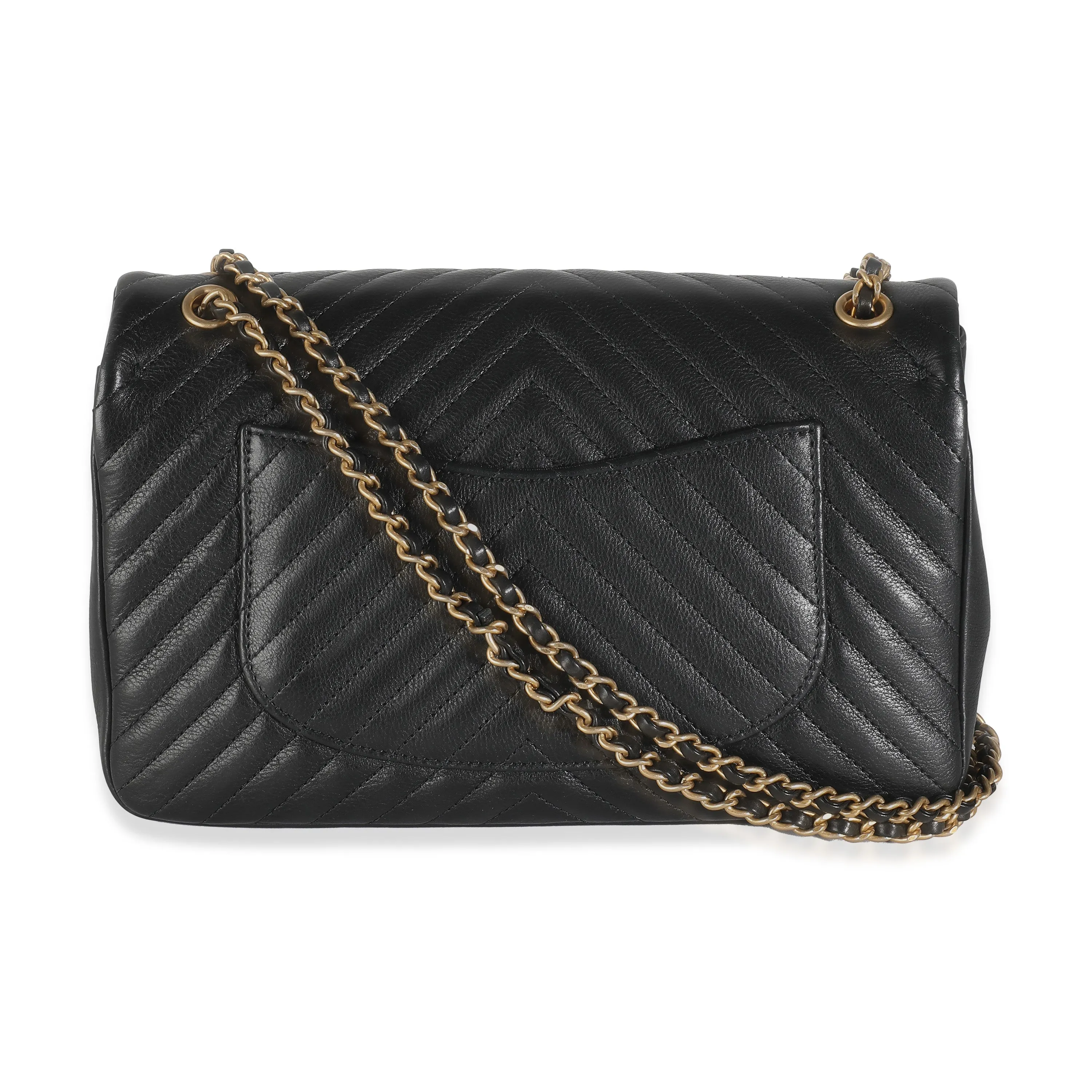 Black Chevron Calfskin Rock The Corner Flap Bag