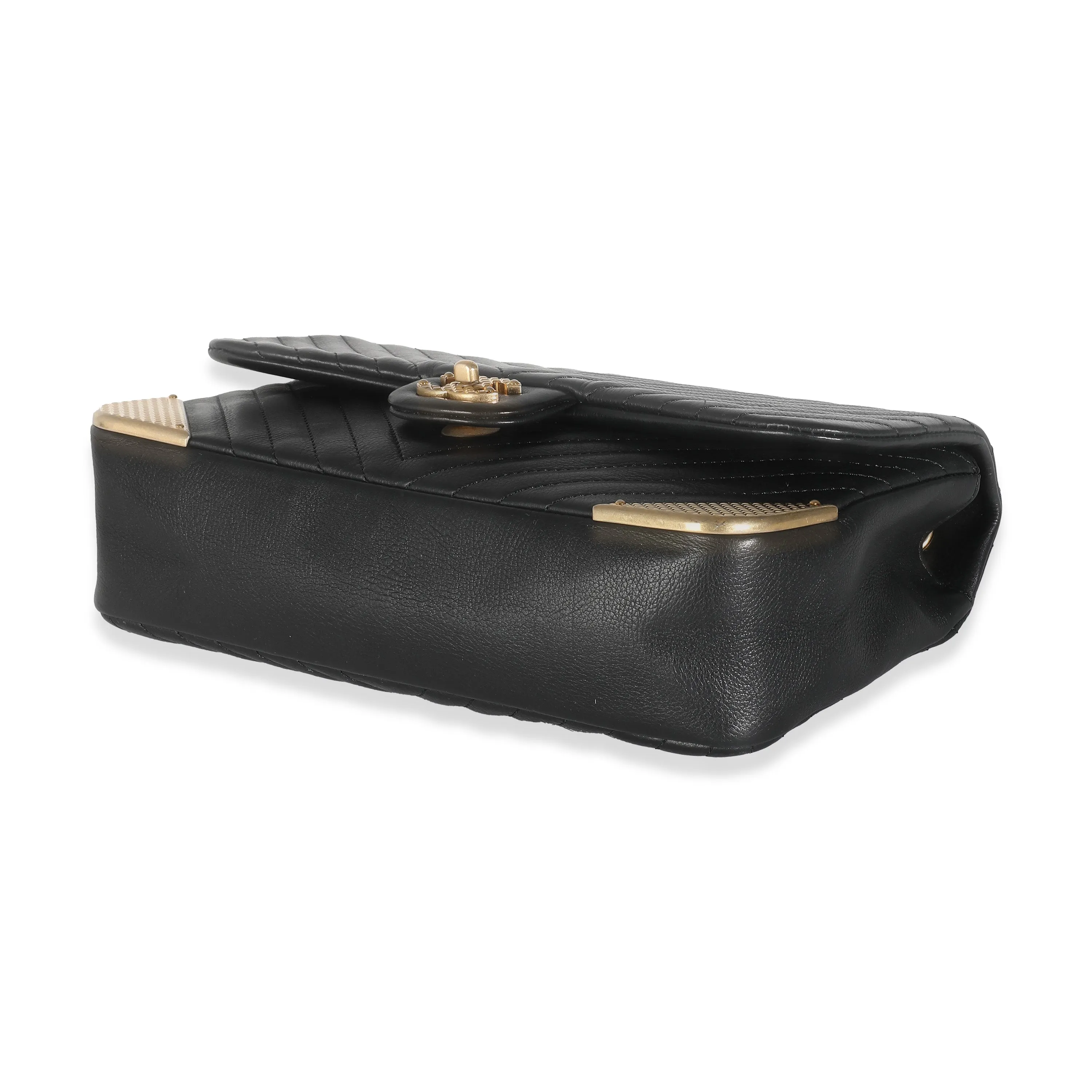 Black Chevron Calfskin Rock The Corner Flap Bag