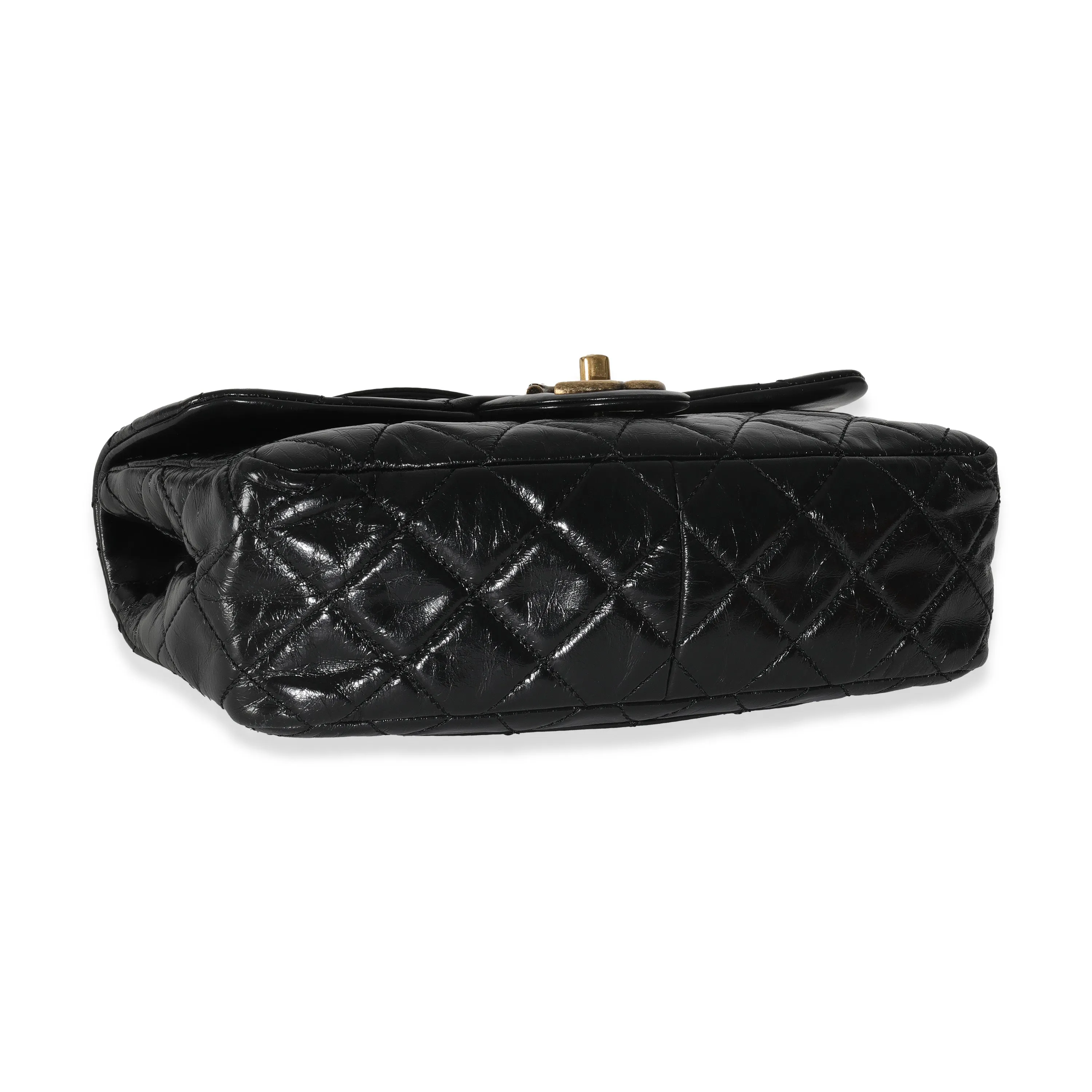 Black Glazed Calfskin Medium Castle Rock Flap Bag