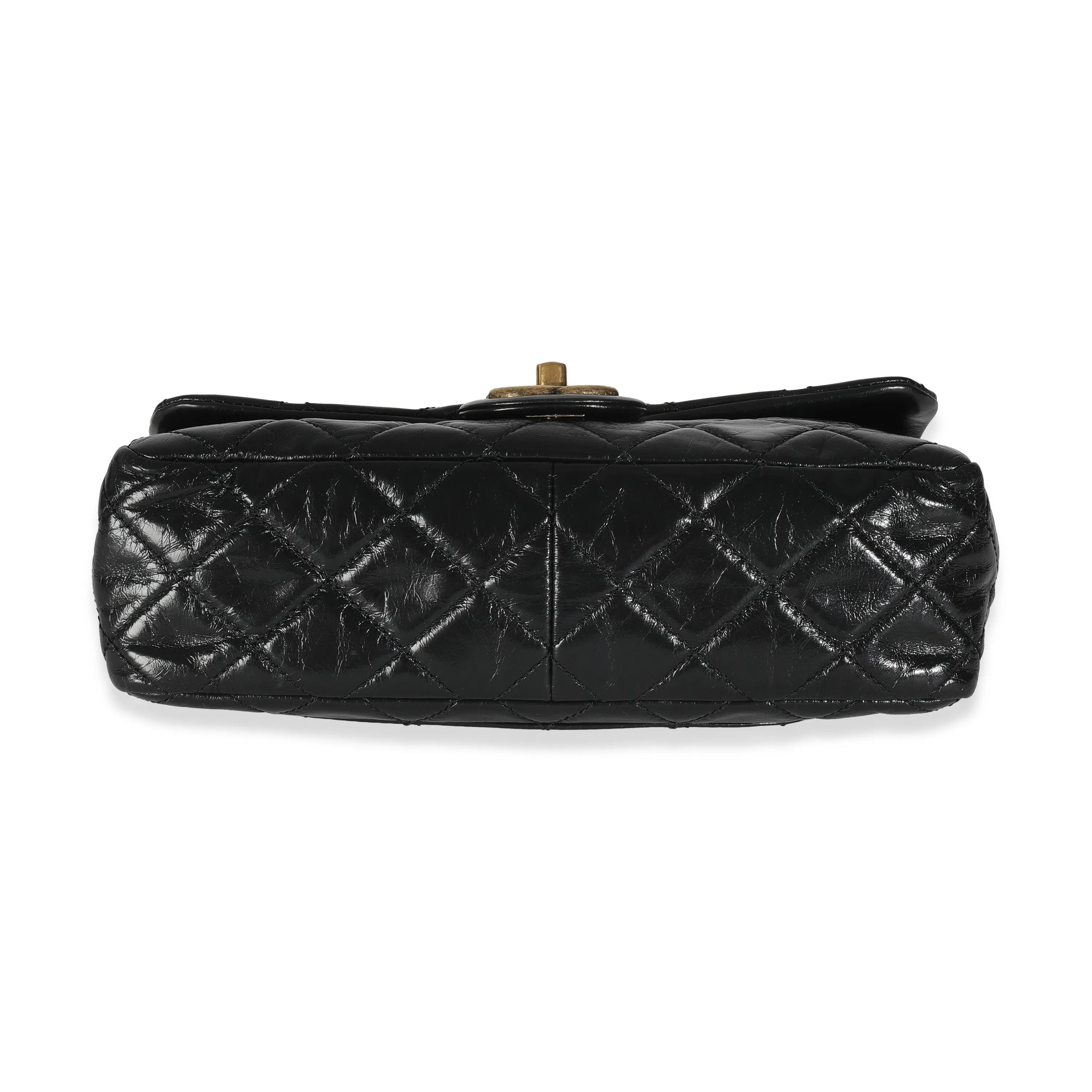 Black Glazed Calfskin Medium Castle Rock Flap Bag