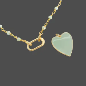 Brass YGP 20" Beaded Necklace with Enamel Heart Pendant