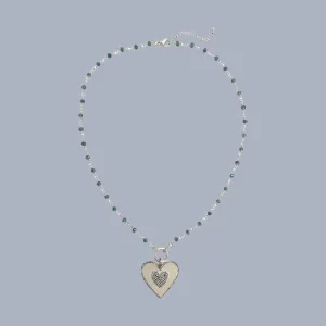Brass YGP CZ 24" Beaded Necklace with Heart Pendant