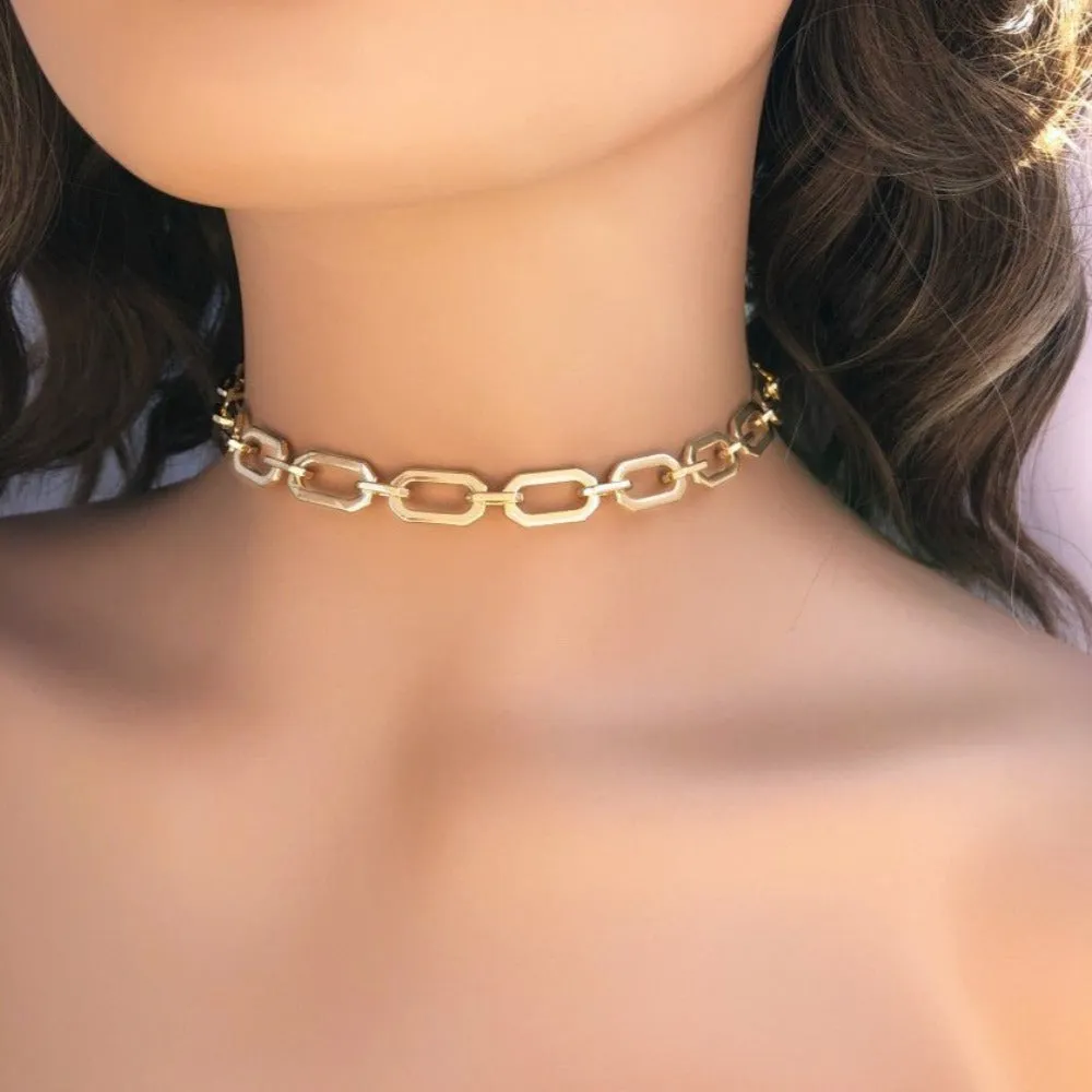Brass YGP Octagon Chain Necklace With Large Clasp