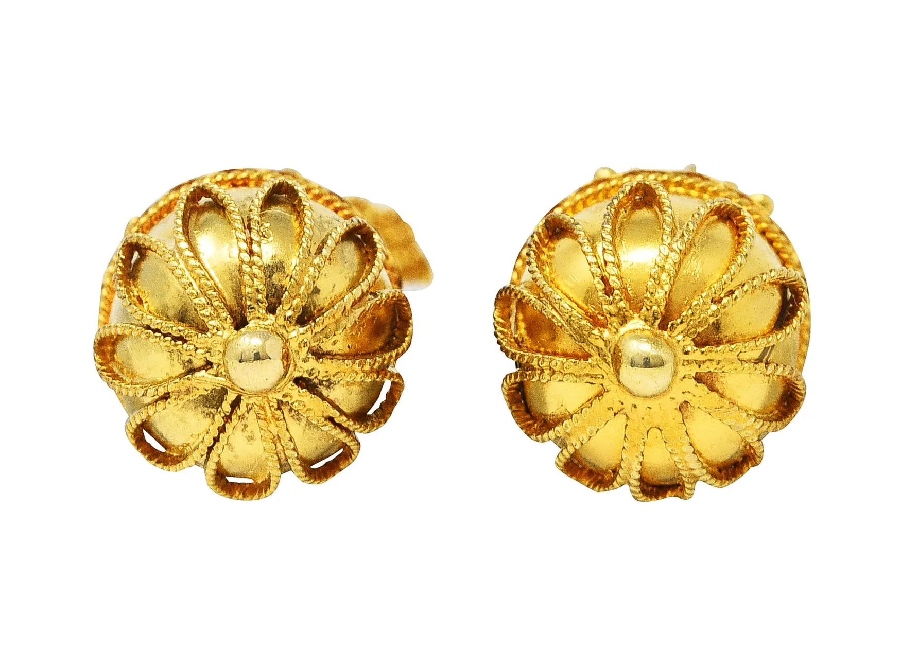British Victorian Etruscan Revival 15 Karat Yellow Gold Drop Earrings