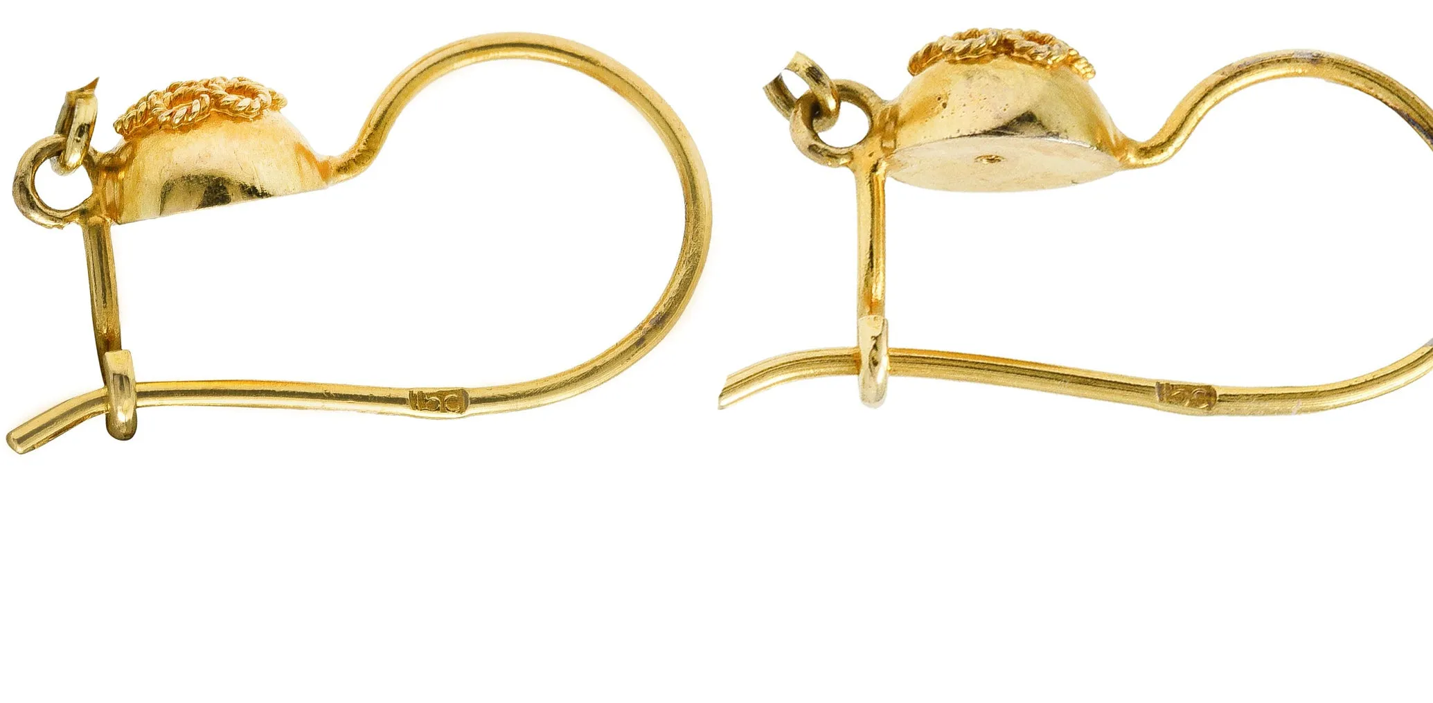 British Victorian Etruscan Revival 15 Karat Yellow Gold Drop Earrings