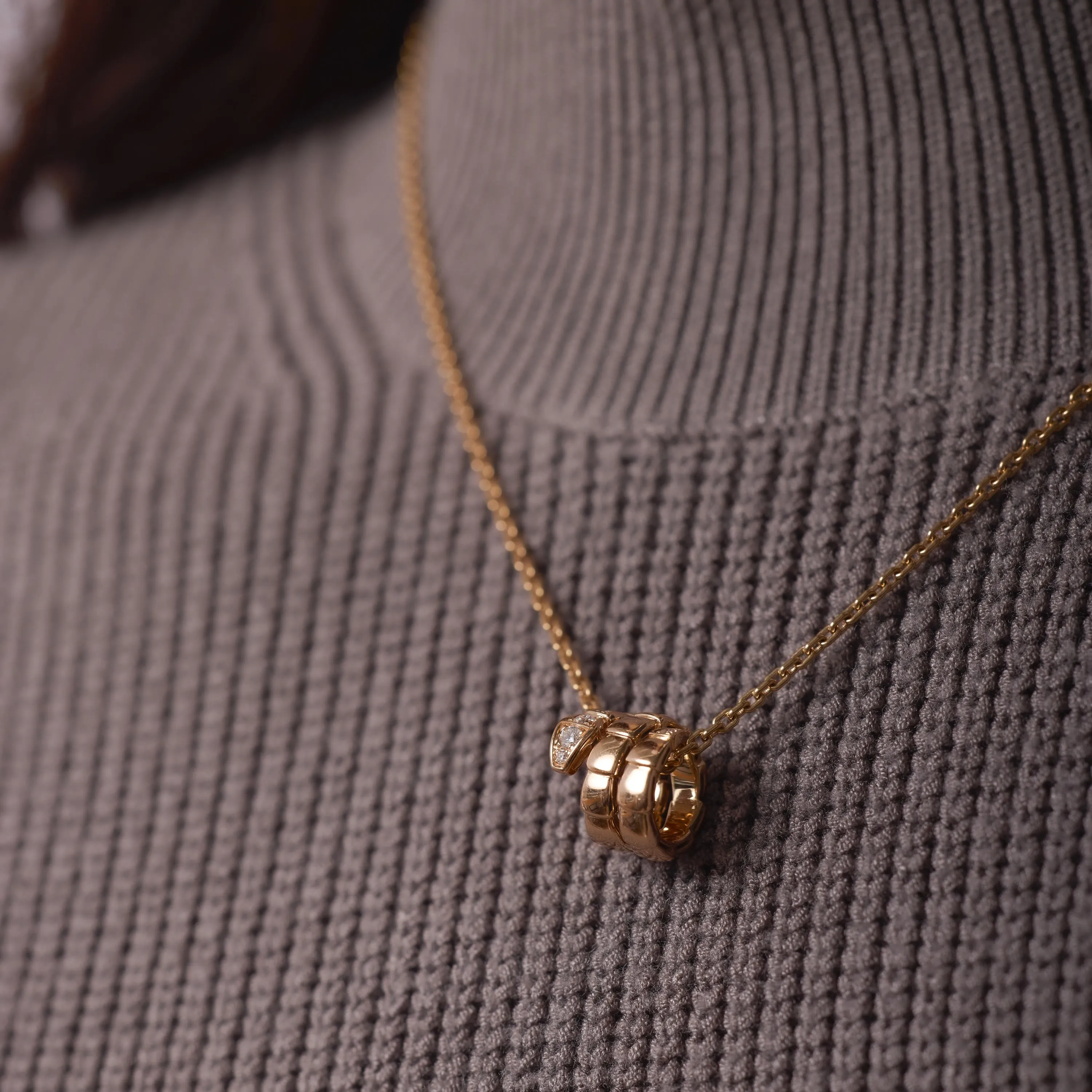 Bvlgari diamond 18k rose gold Serpenti Viper snake necklace