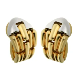 Bvlgari Vintage 18k Yellow & White Gold Hoop Clip On Earrings