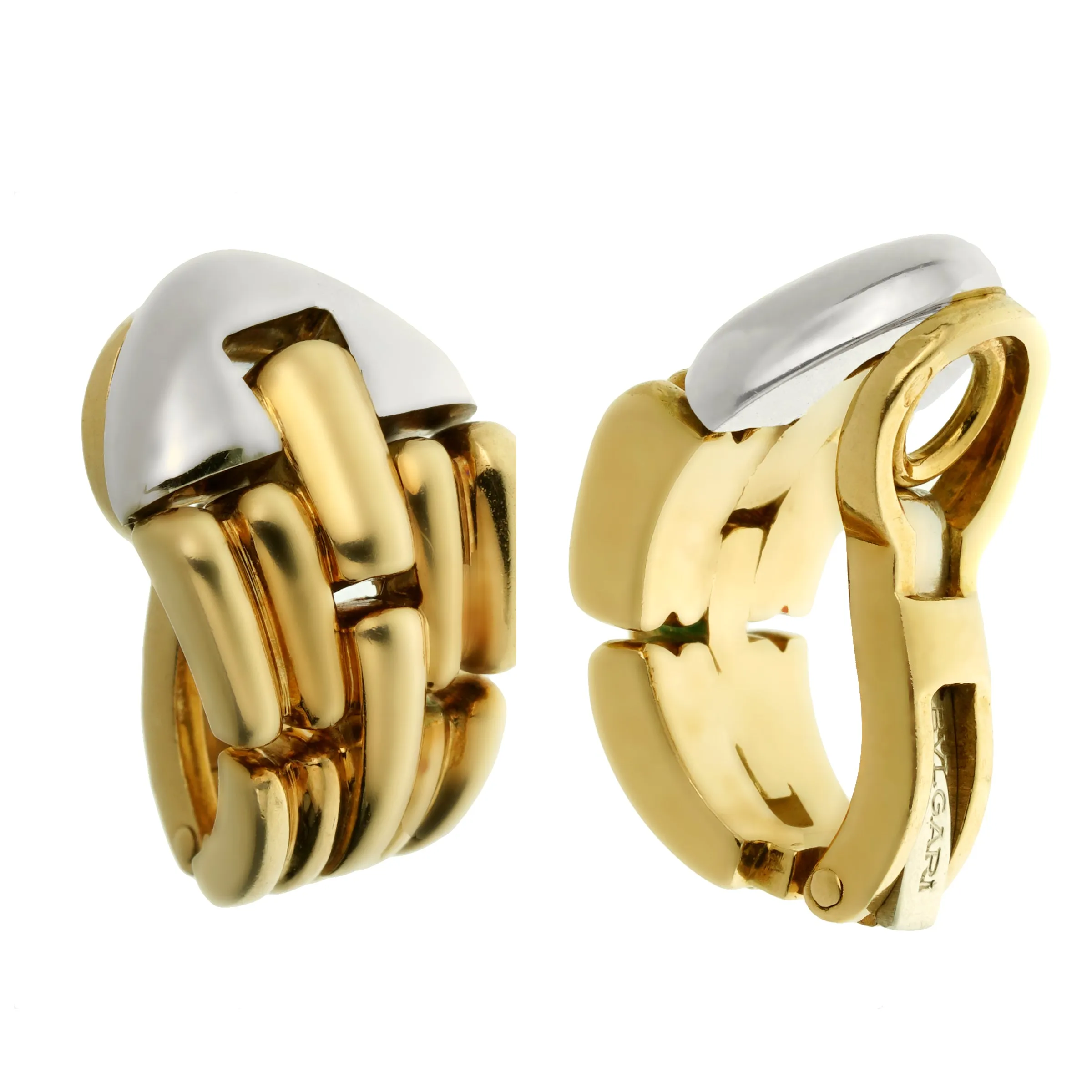 Bvlgari Vintage 18k Yellow & White Gold Hoop Clip On Earrings
