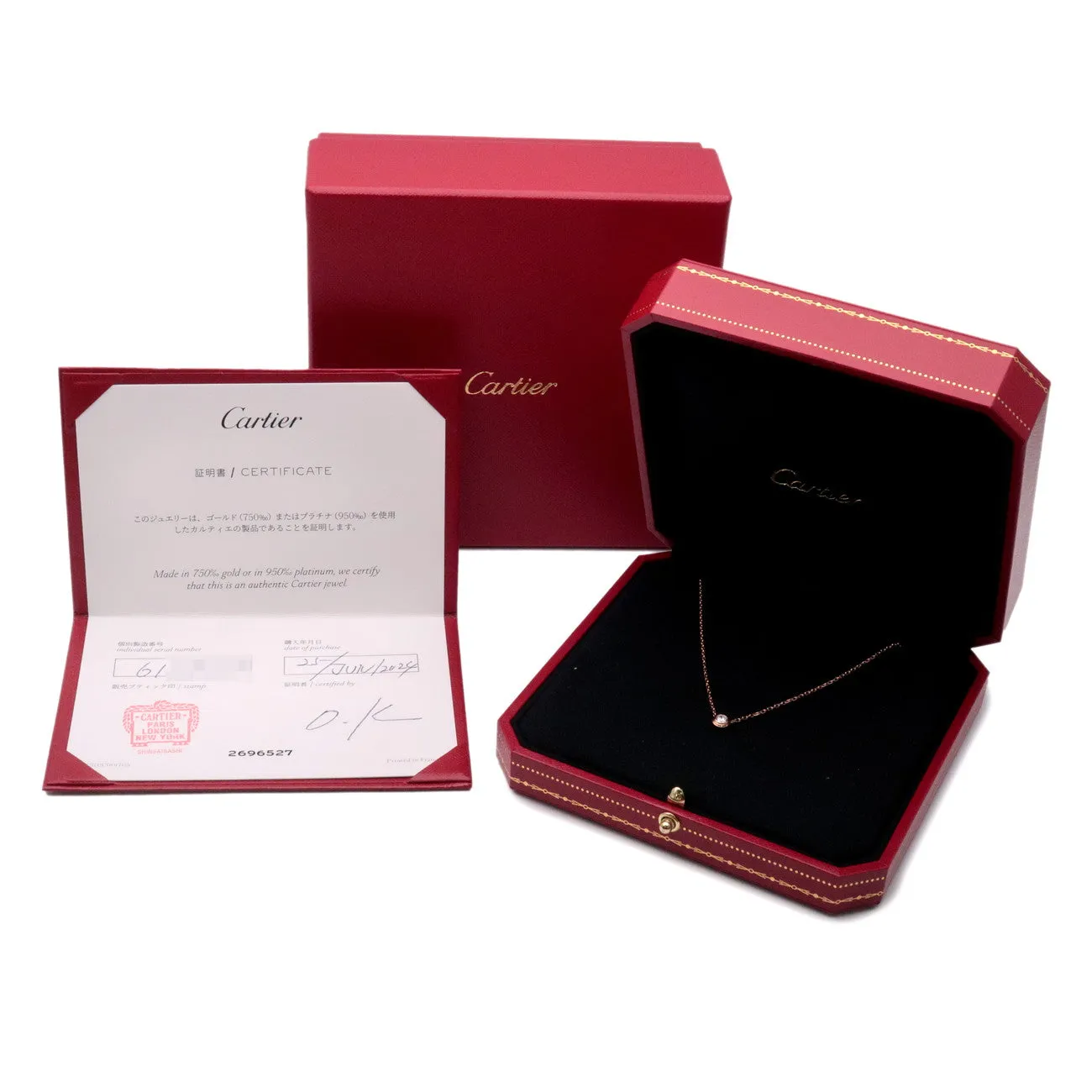 Cartie Diamants Lgers Necklace LM Diamond 0.19ct K18 Rose Gold Used