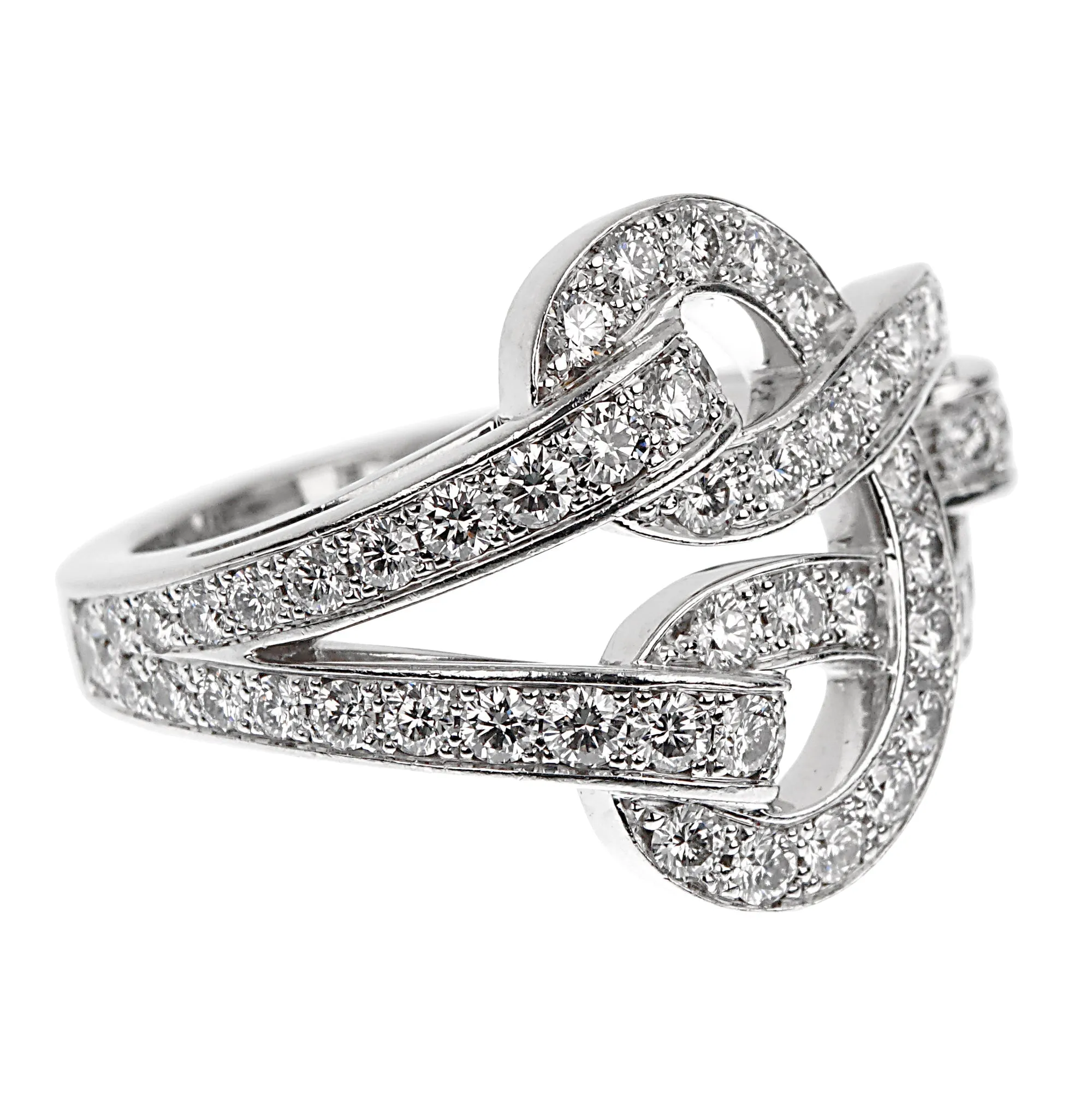 Cartier Agrafe Diamond 18k White Gold Cocktail Ring Sz 5 1/2