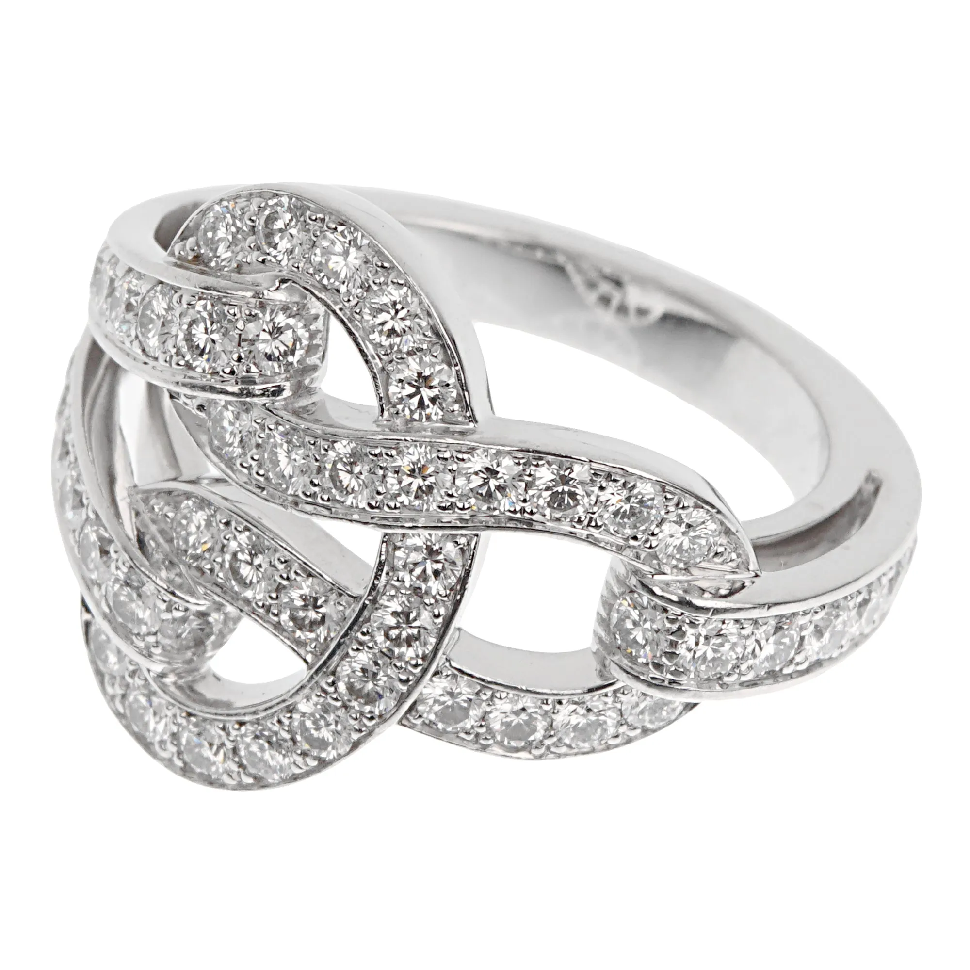 Cartier Agrafe Diamond 18k White Gold Cocktail Ring Sz 5 1/2
