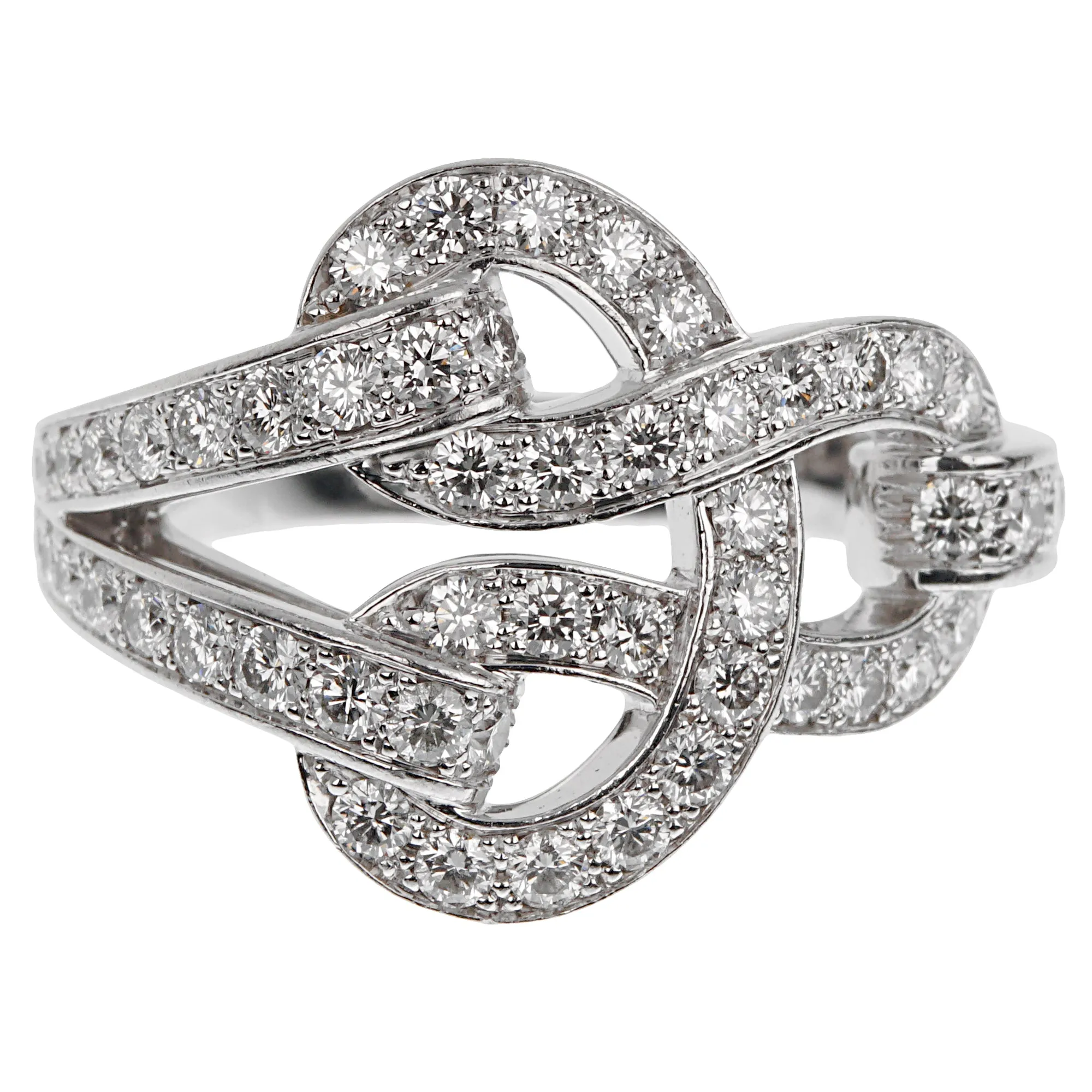 Cartier Agrafe Diamond 18k White Gold Cocktail Ring Sz 5 1/2