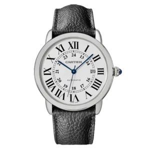 Cartier Ronde de Cartier 42mm Watch - Ref: WSRN0022 - Silver Roman & Arabic Dial, Black Calfskin Strap