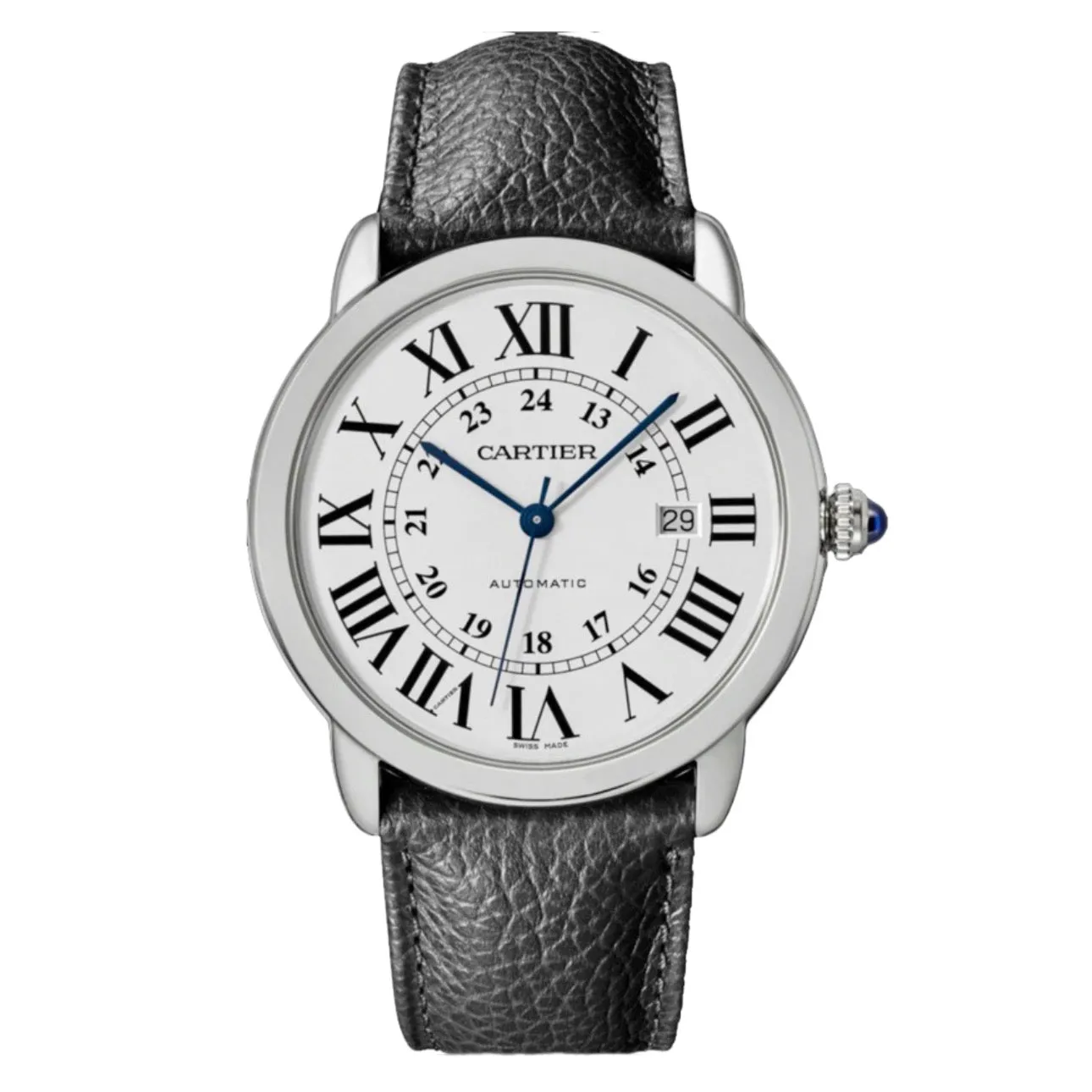 Cartier Ronde de Cartier 42mm Watch - Ref: WSRN0022 - Silver Roman & Arabic Dial, Black Calfskin Strap