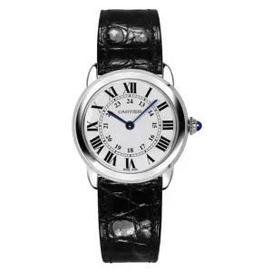 Cartier Ronde Solo de Cartier 29.5mm Women's watch - Ref: W6700155 - Silver Roman & Arabic Dial, Black Leather Strap