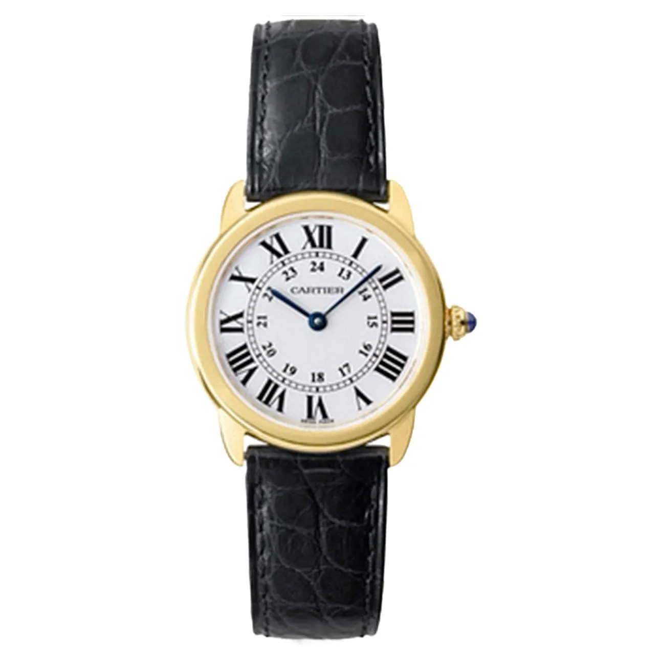 Cartier Ronde Solo de Cartier 29.5mm Women's watch - Ref: W6700355 - Silver Roman & Arabic Dial in 18K Rose Gold Case, Black Leather Strap