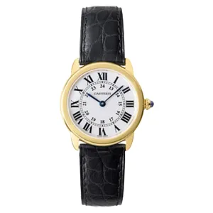 Cartier Ronde Solo de Cartier 29.5mm Women's watch - Ref: W6700355 - Silver Roman & Arabic Dial in 18K Rose Gold Case, Black Leather Strap
