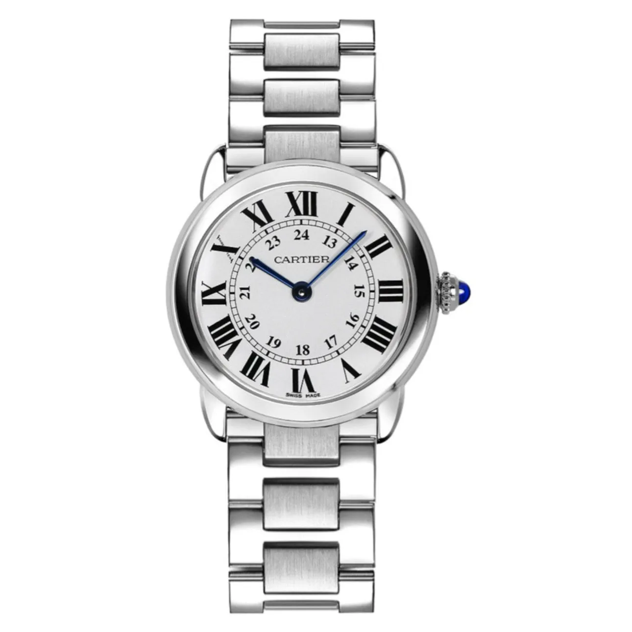 Cartier Ronde Solo de Cartier 29.5mm Women's watch - Ref: W6701004 - Silver Roman & Arabic Dial, Stainless Steel Bracelet
