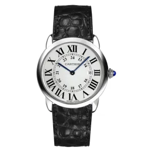 Cartier Ronde Solo de Cartier 36mm Watch - Ref: W6700255 - Silver Roman & Arabic Dial, Black Leather Strap