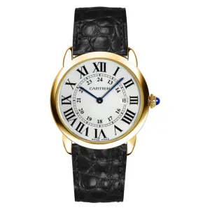 Cartier Ronde Solo de Cartier 36mm Watch - Ref: W6700455 - Silver Roman & Arabic Dial in 18K Yellow Gold Case, Black Leather Strap