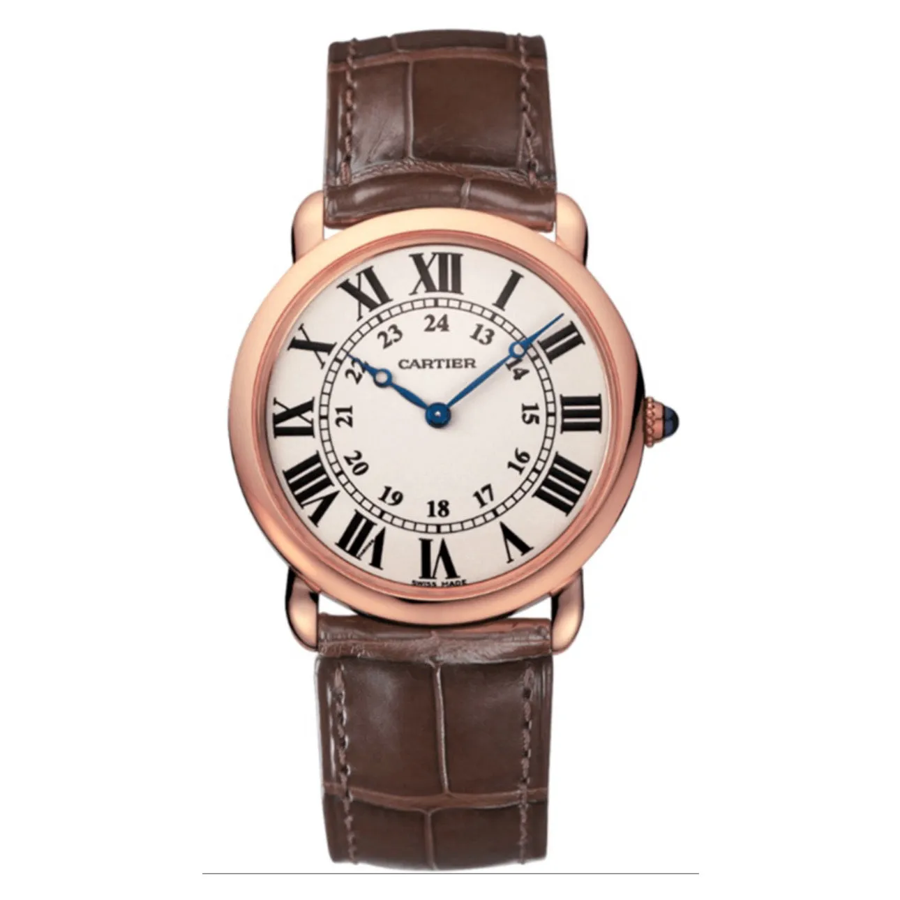 Cartier Ronde Solo de Cartier 36mm Watch - Ref: W6800251 - Silver Roman & Arabic Dial in 18K Rose Gold Case, Brown Alligator Strap