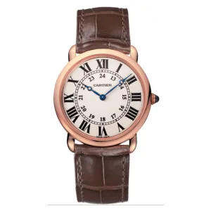 Cartier Ronde Solo de Cartier 36mm Watch - Ref: W6800251 - Silver Roman & Arabic Dial in 18K Rose Gold Case, Brown Alligator Strap