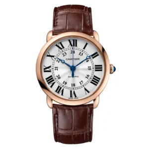 Cartier Ronde Solo de Cartier 36mm Watch - Ref: WGRN0006 - Silver Roman & Arabic Dial in 18K Rose Gold Case, Brown Alligator Strap