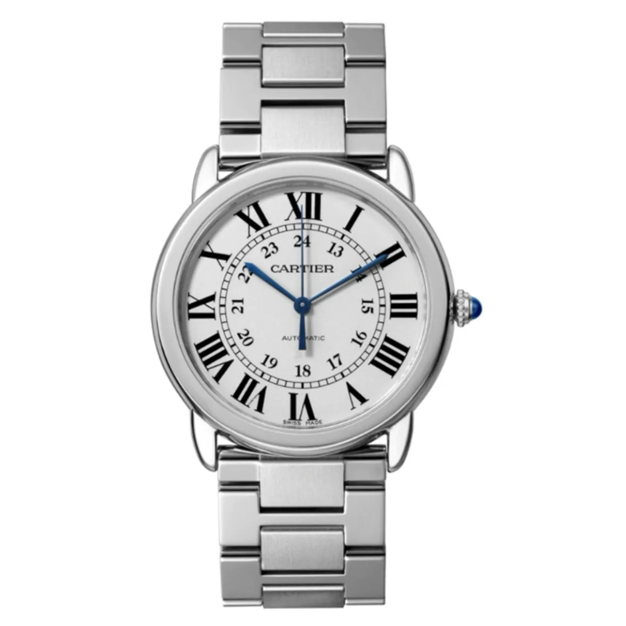 Cartier Ronde Solo de Cartier 36mm Watch - Ref: WSRN0012 - Silver Roman & Arabic Dial, Stainless Steel Bracelet