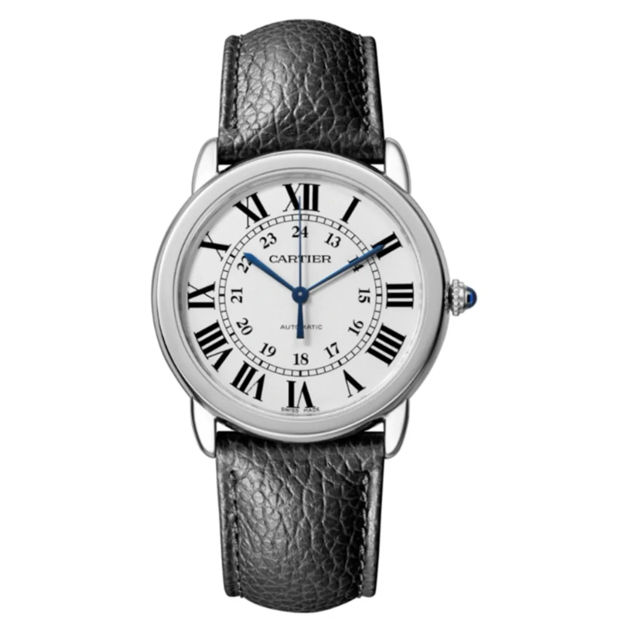 Cartier Ronde Solo de Cartier 36mm Watch - Ref: WSRN0021 - Silver Roman & Arabic Dial, Black Calfskin Strap