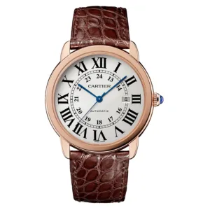 Cartier Ronde Solo de Cartier 42mm Watch - Ref: W6701009 - Silver Roman & Arabic Dial in 18K Rose Gold Case, Brown Alligator Strap
