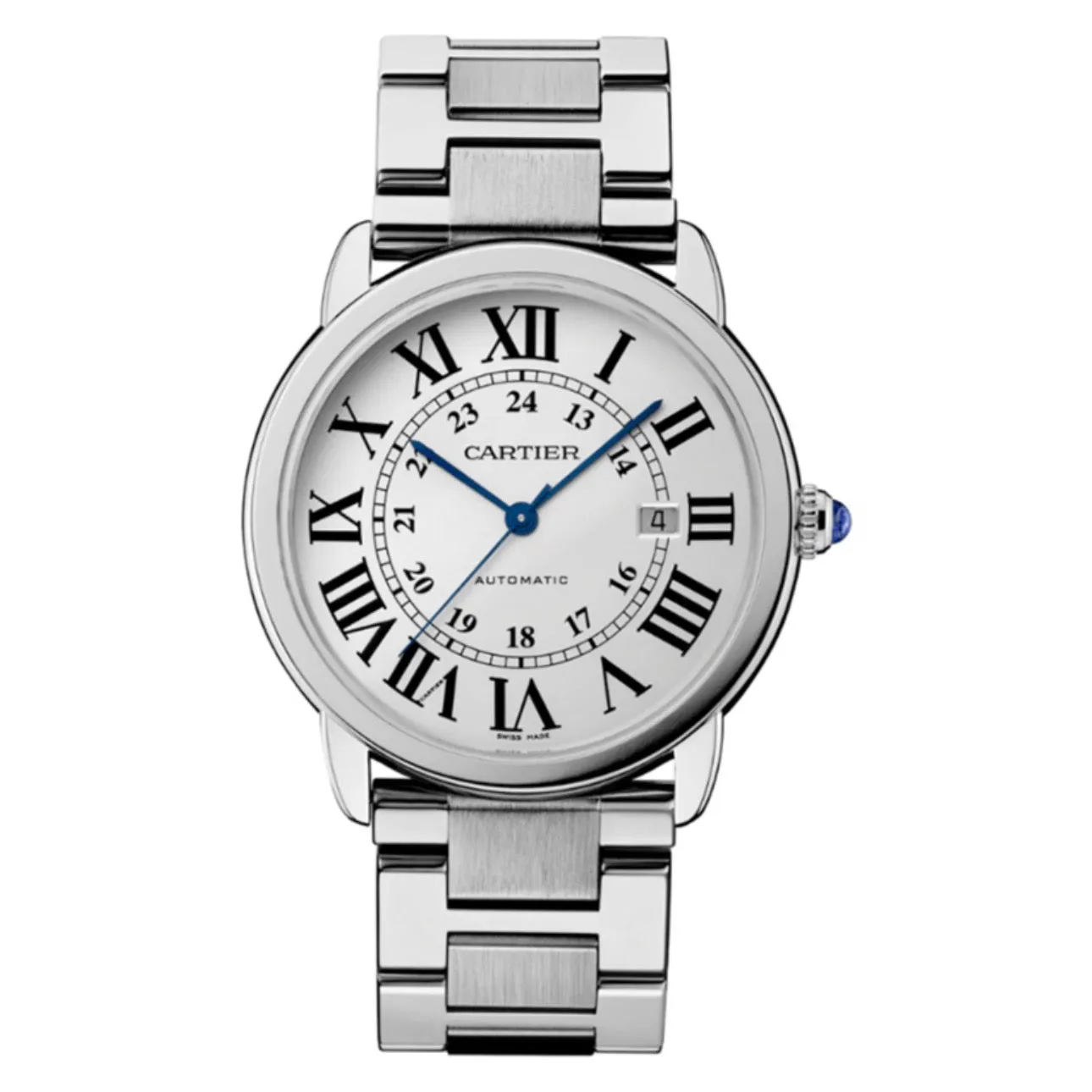 Cartier Ronde Solo de Cartier 42mm Watch - Ref: W6701011 - Silver Roman & Arabic Dial, Stainless Steel Bracelet
