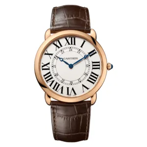 Cartier Ronde Solo de Cartier 42mm Watch - Ref: W6801004 - Silver Roman & Arabic Dial in 18K Rose Gold Case, Brown Alligator Strap