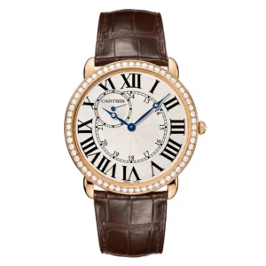 Cartier Ronde Solo de Cartier 42mm Watch - Ref: WR007001 - Silver Roman & Arabic Dial & Diamond Bezel in 18K Rose Gold Case, Brown Alligator Strap